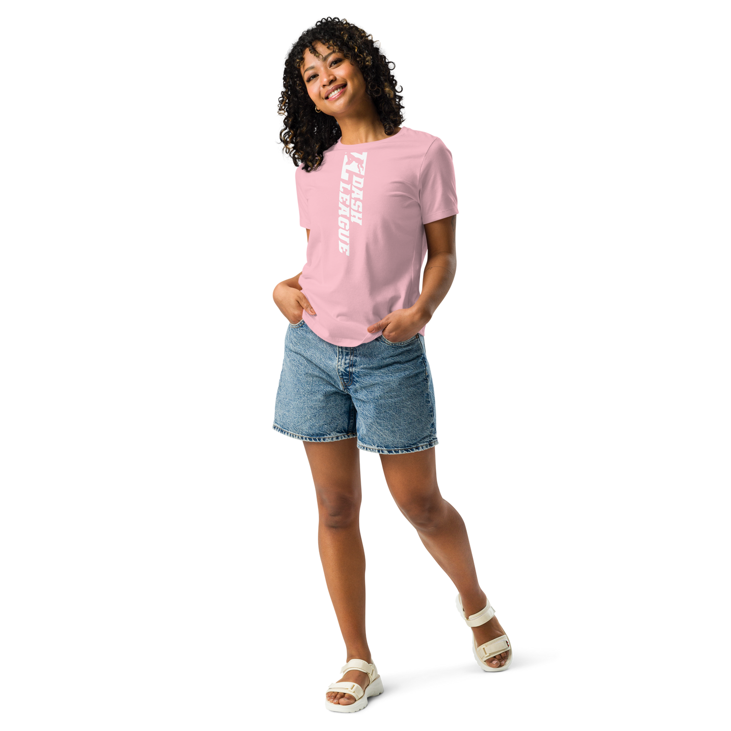 Camiseta holgada blanca para mujer con logotipo DL ancho (delante y detrás)