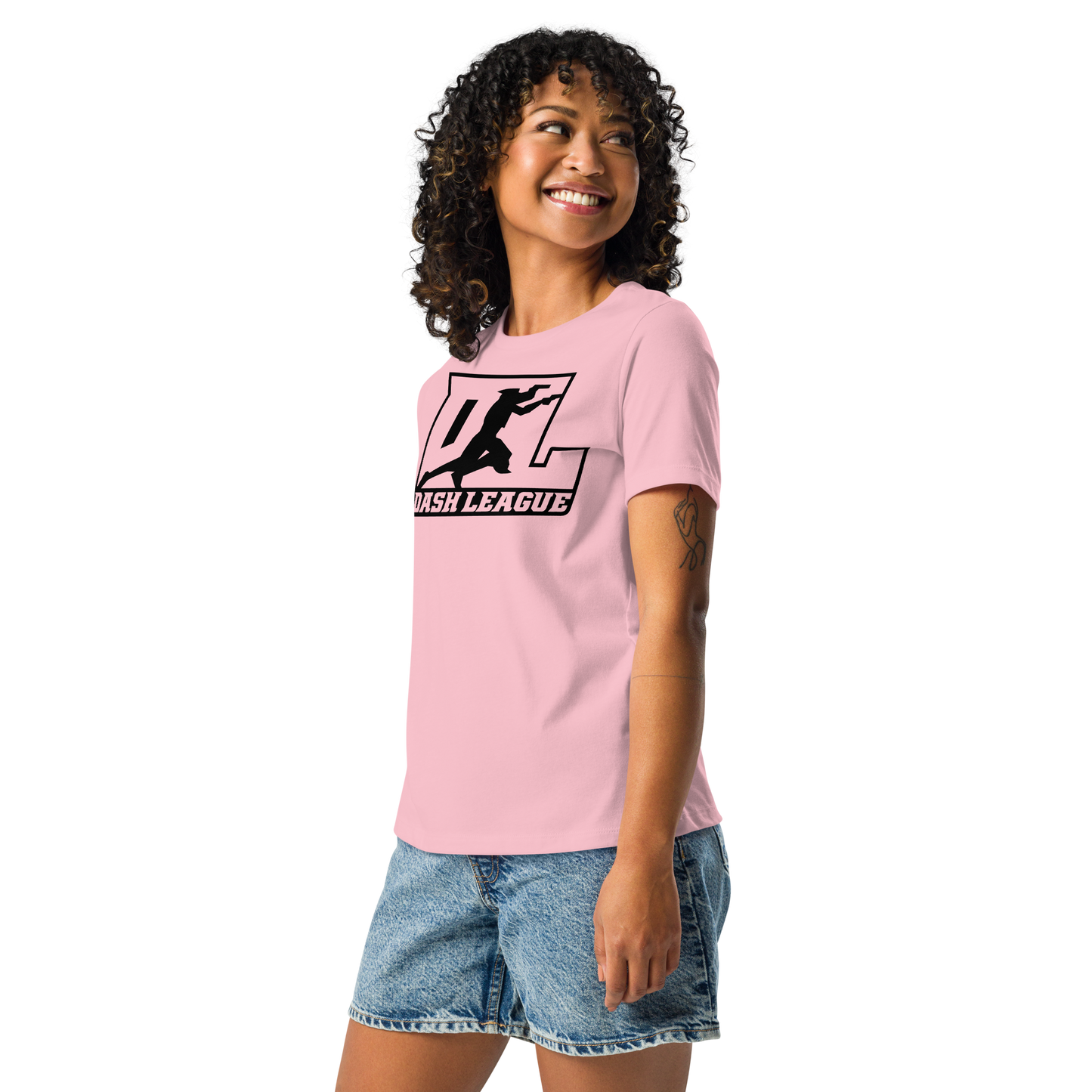 Camiseta holgada para mujer con logotipo DL en negro (parte delantera y trasera)