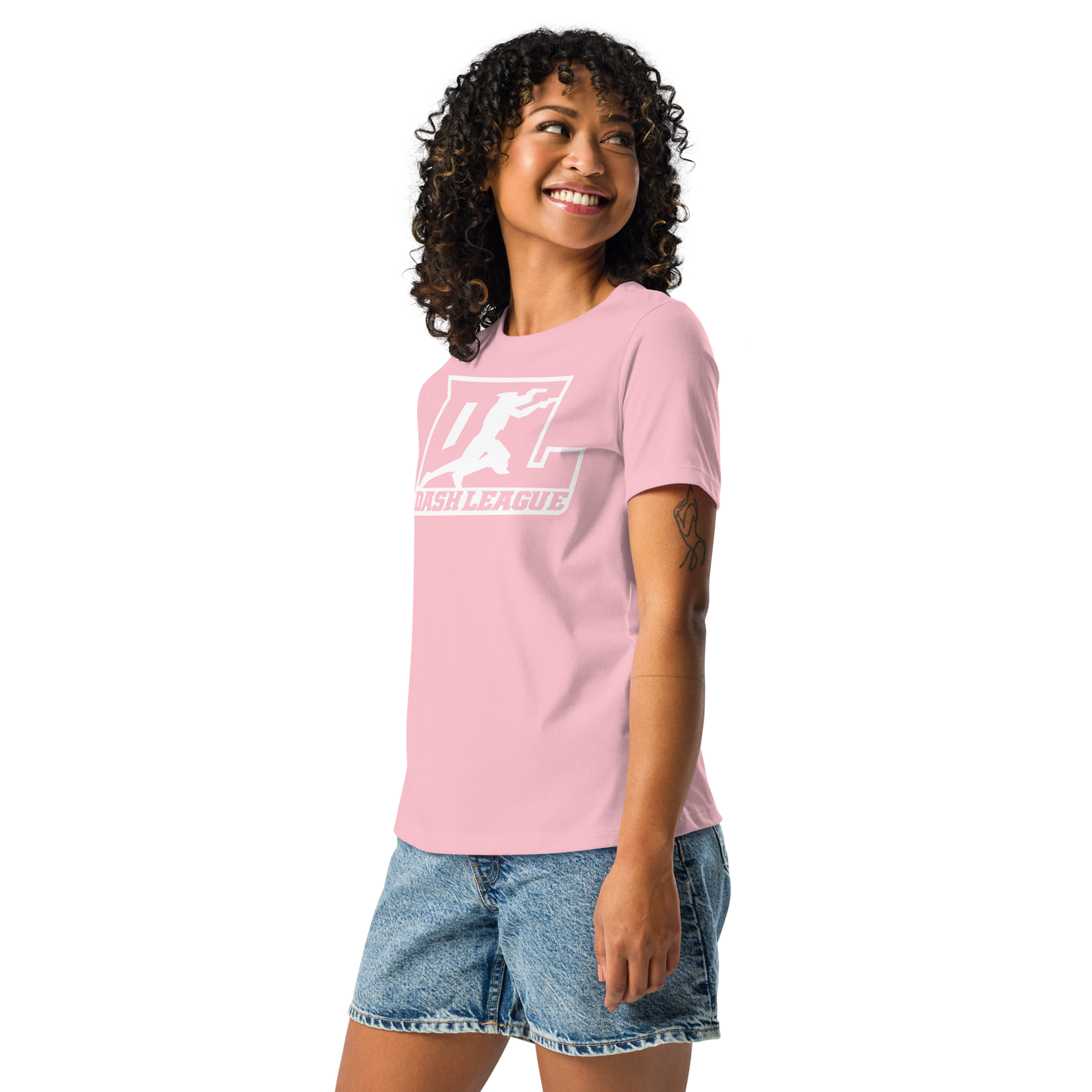 Camiseta holgada para mujer con logotipo DL en blanco (parte delantera y trasera)