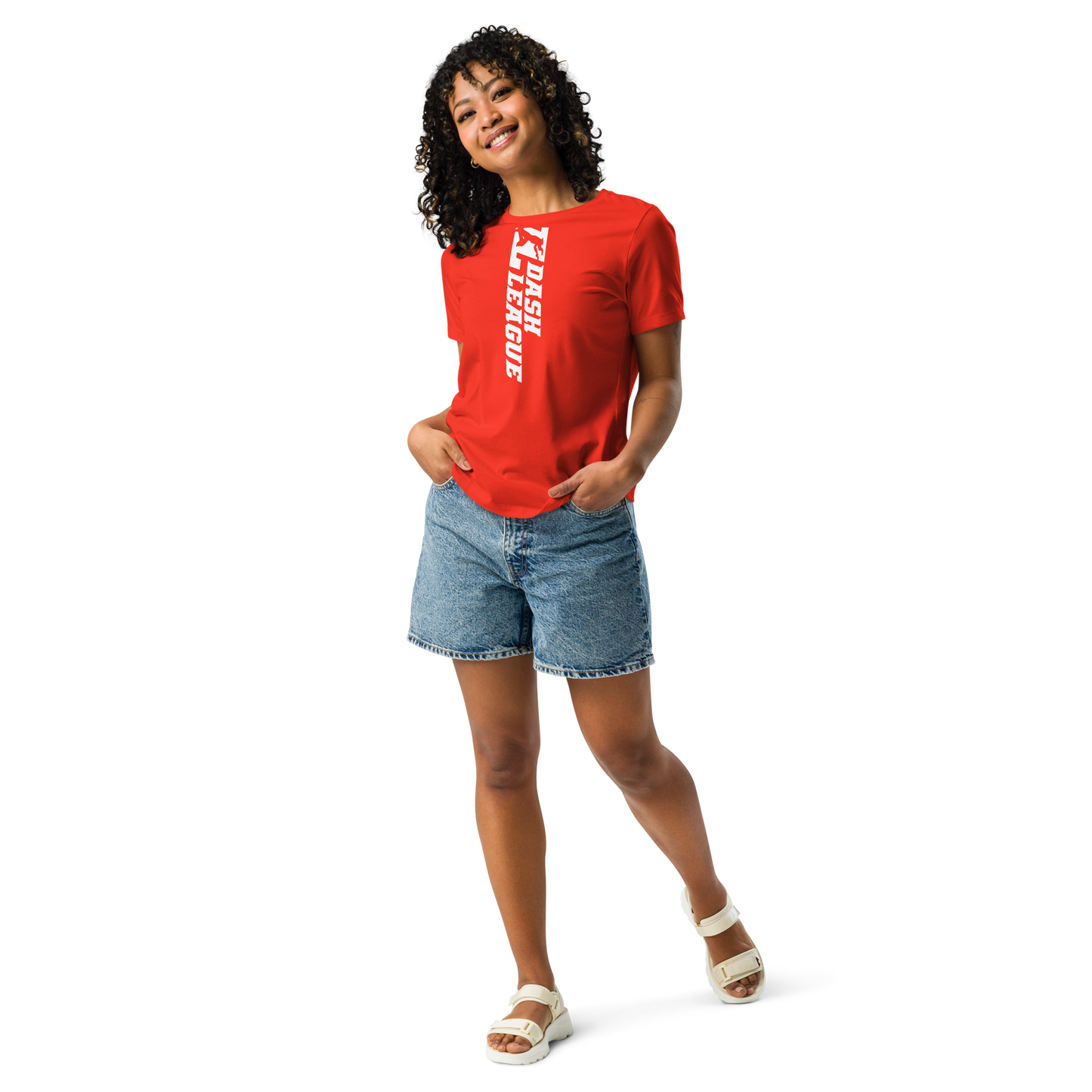 Camiseta holgada blanca para mujer con logotipo DL ancho (delante y detrás)