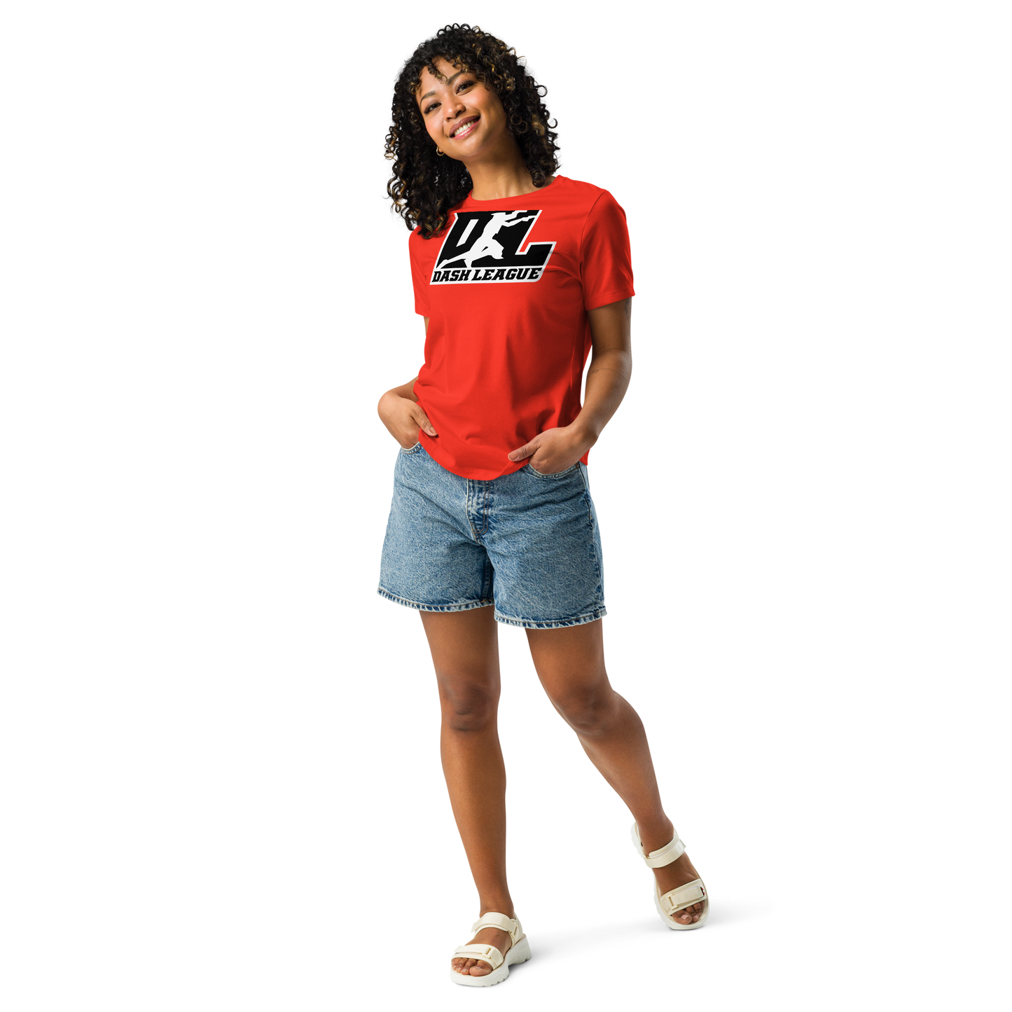 Camiseta holgada para mujer en color negro con logotipo DL en contorno blanco