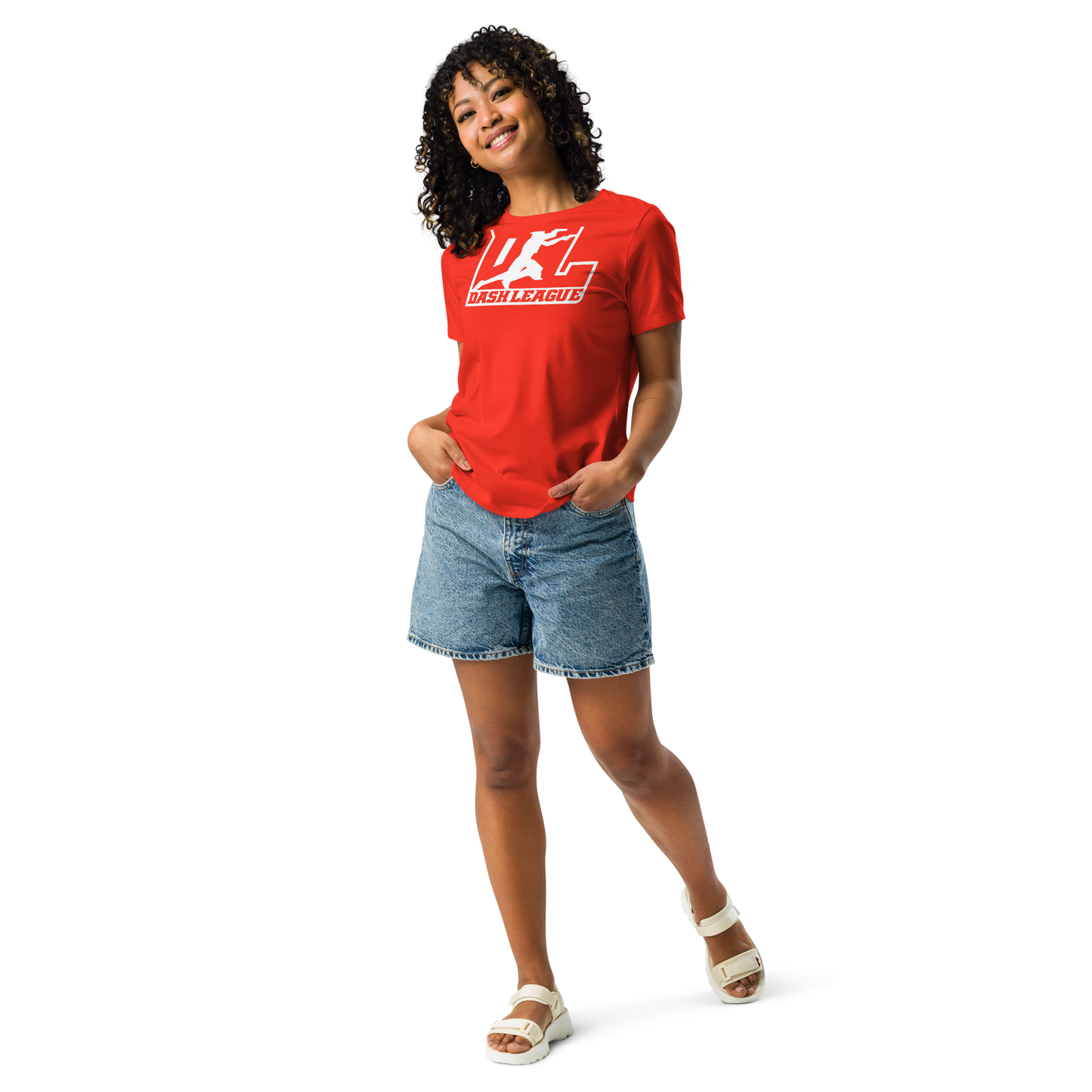 Camiseta holgada para mujer con logotipo DL en blanco (parte delantera y trasera)