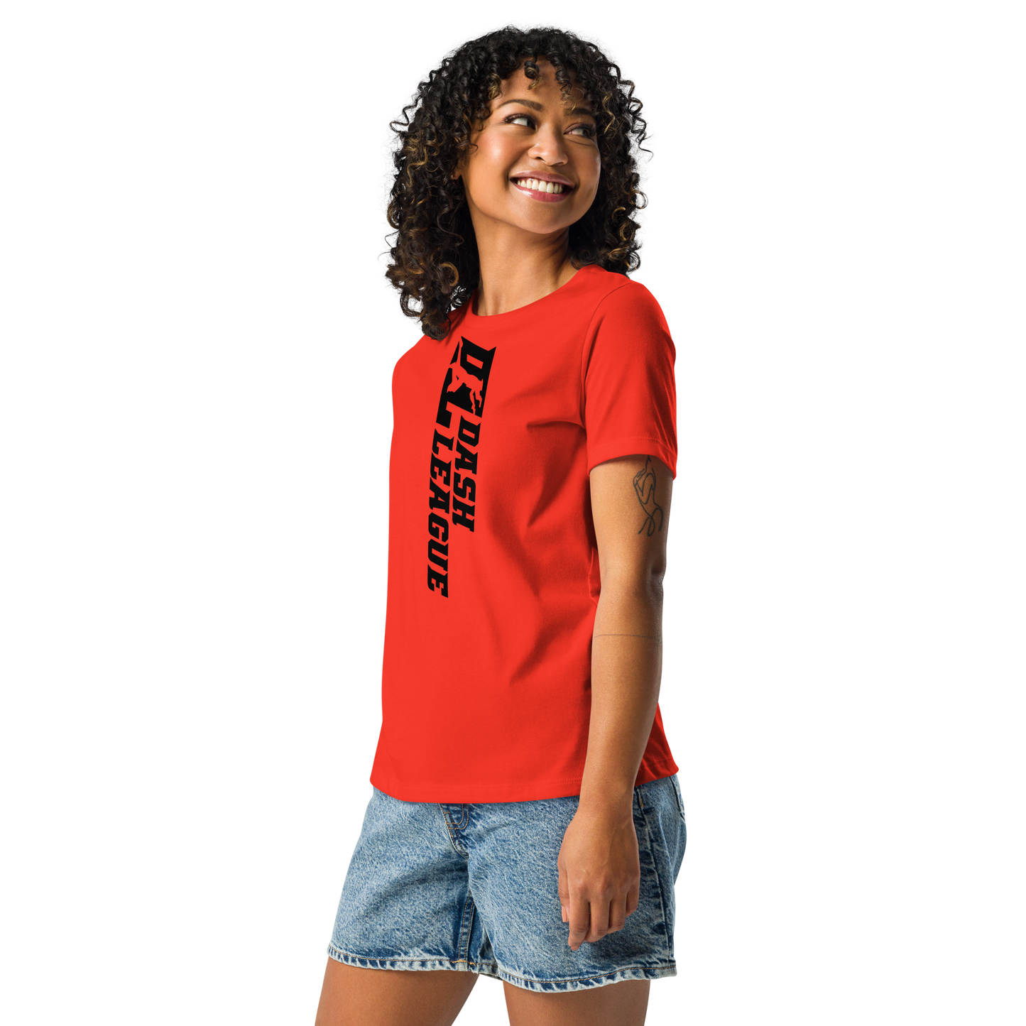 T-shirt décontracté pour femme avec logo DL large noir (devant + dos)