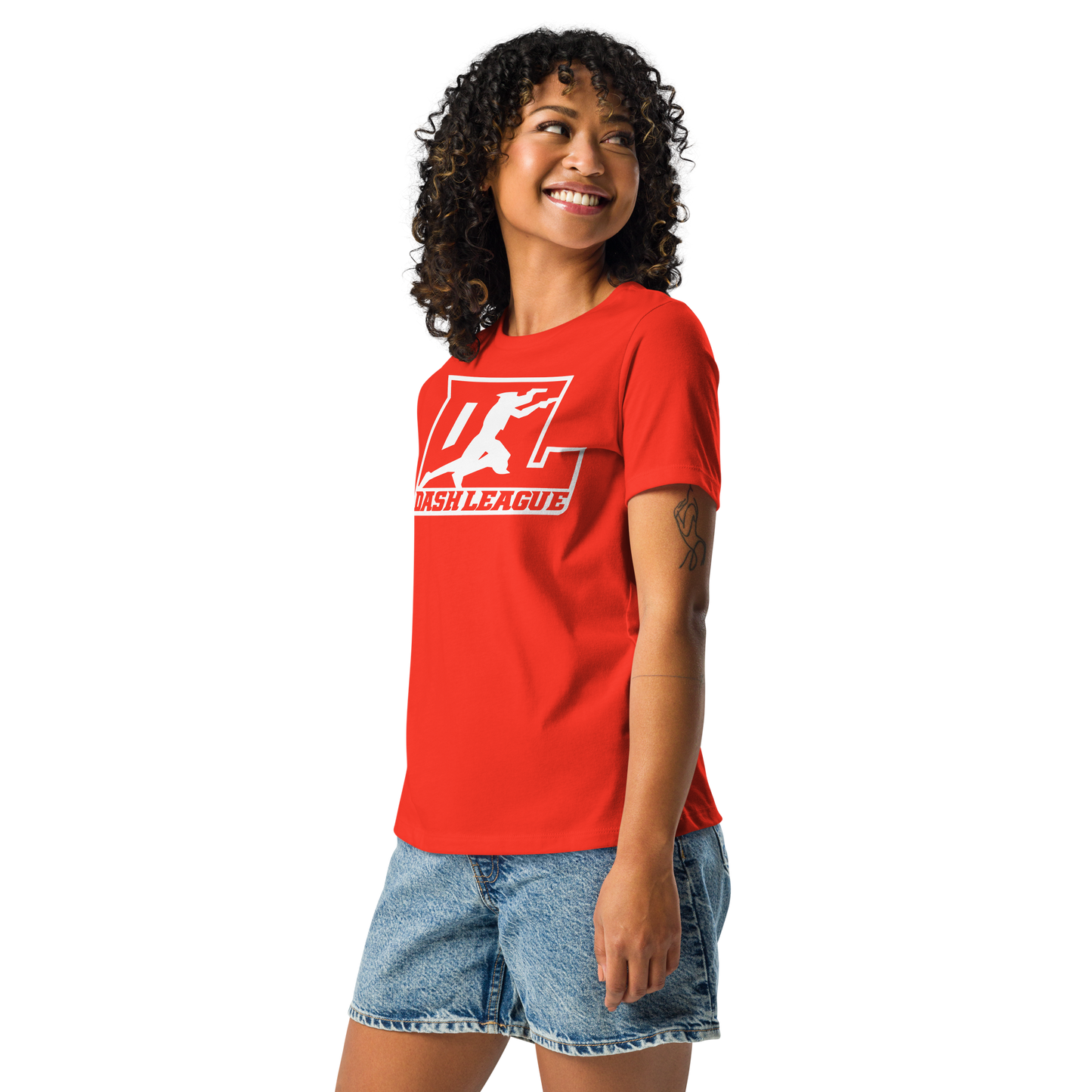 Camiseta holgada para mujer con logotipo DL en blanco (parte delantera y trasera)