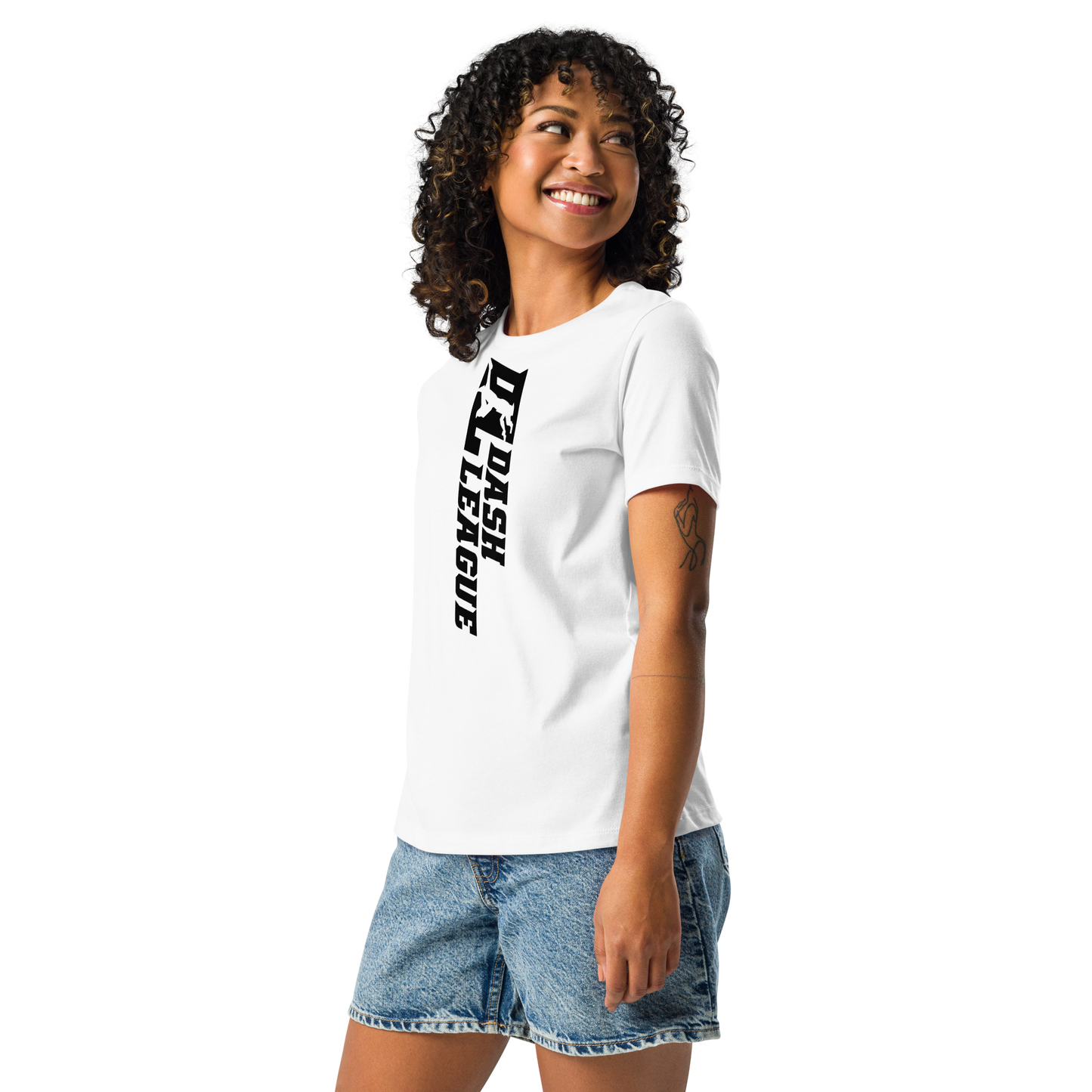 T-shirt décontracté pour femme avec logo DL large noir (devant + dos)