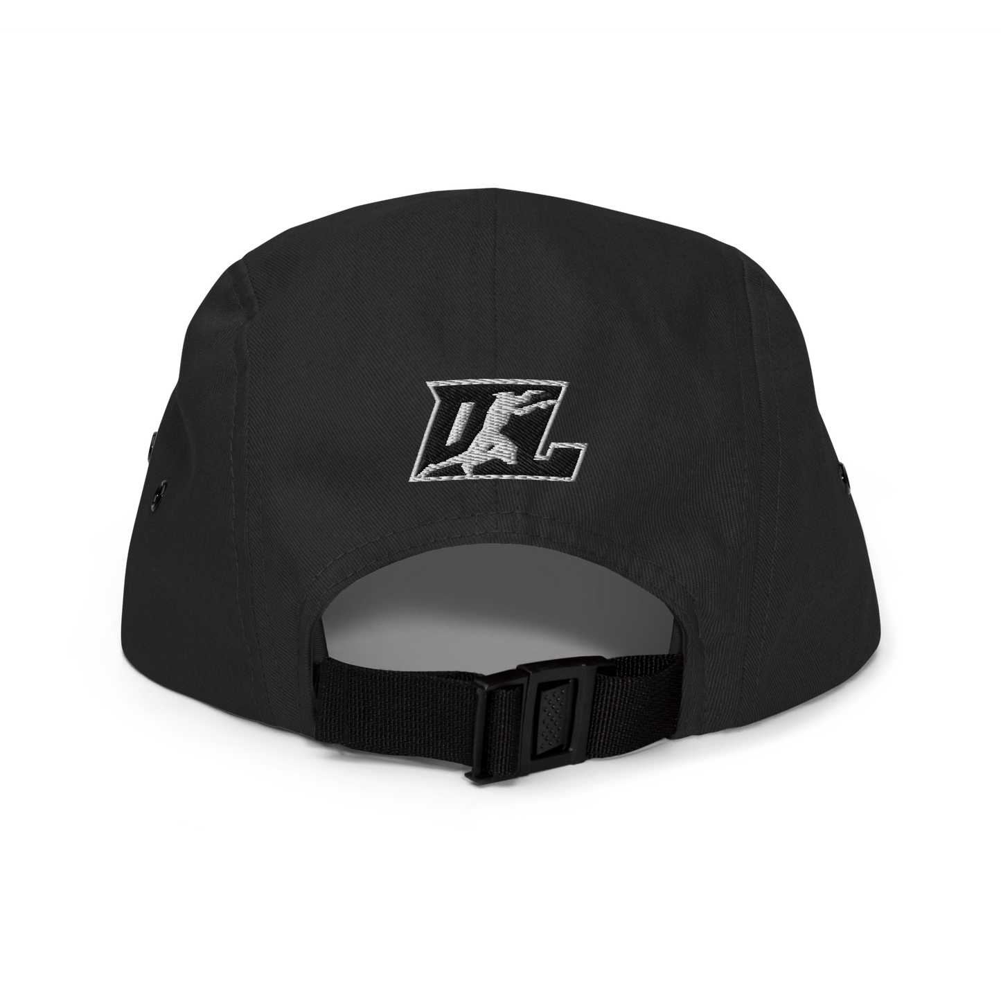 Five Panel Cap Black with White Outline DL Logo (Front+Back)