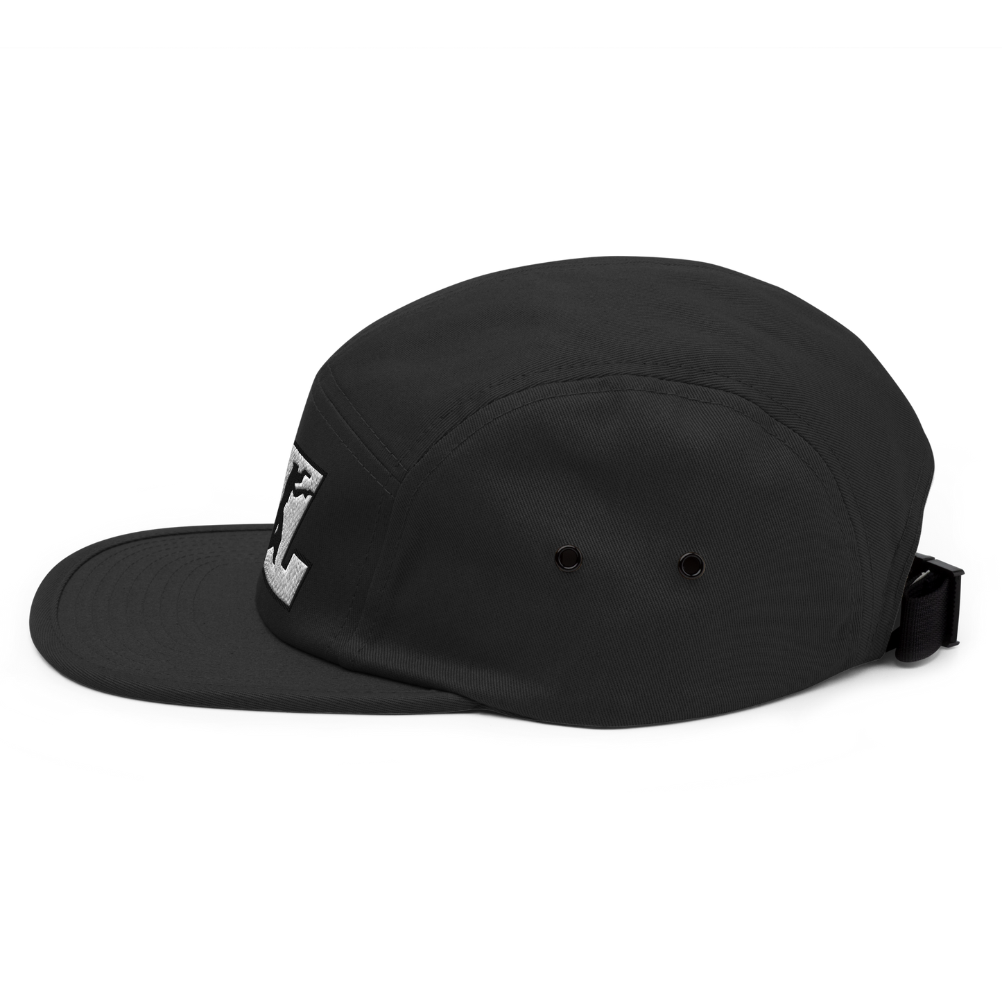 Five Panel Cap White with Black Outline DL Logo