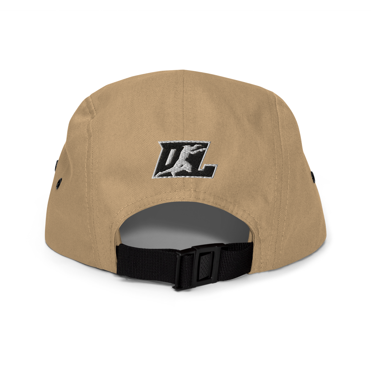 Five Panel Cap Black with White Outline DL Logo (Front+Back)