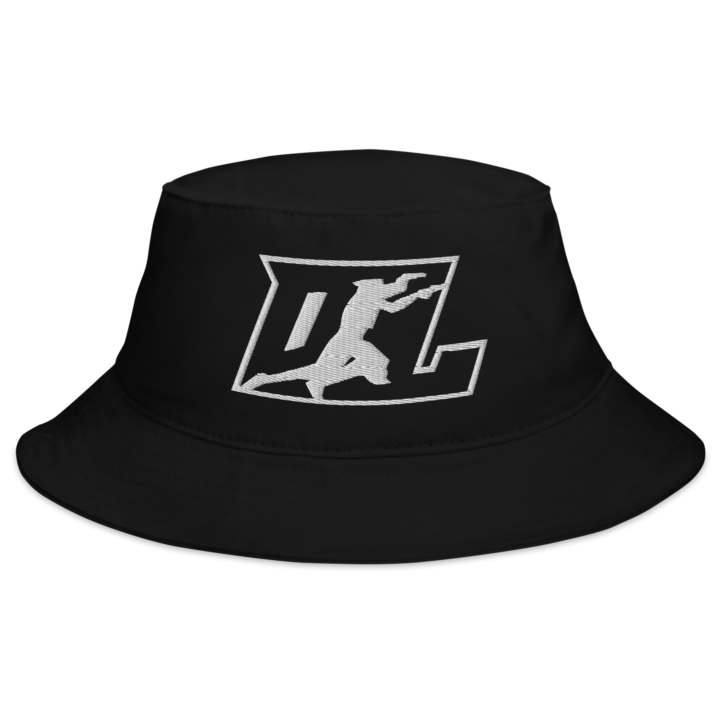 Bucket Hat White Outline DL Logo