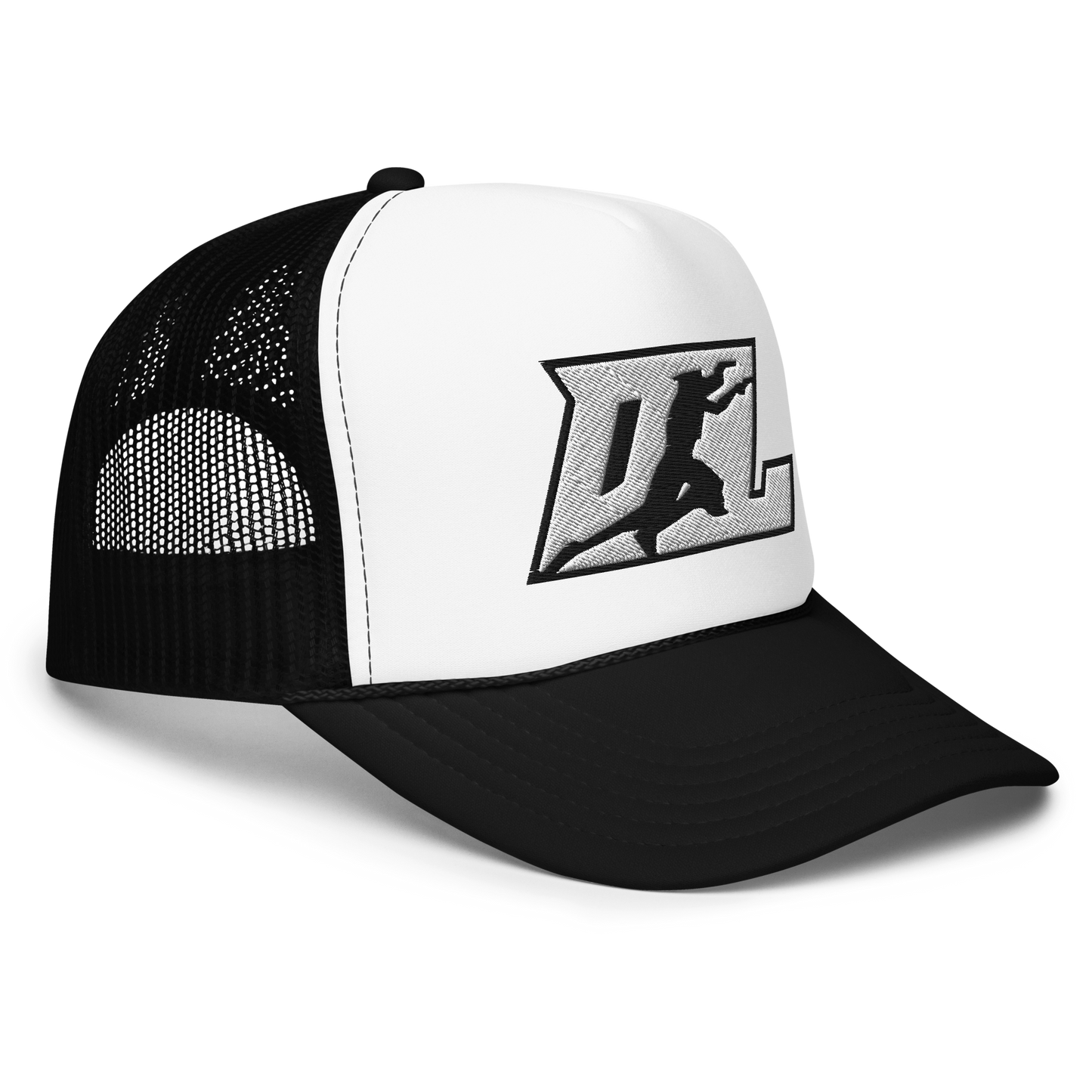 Trucker Cap White with Black Outline DL Logo