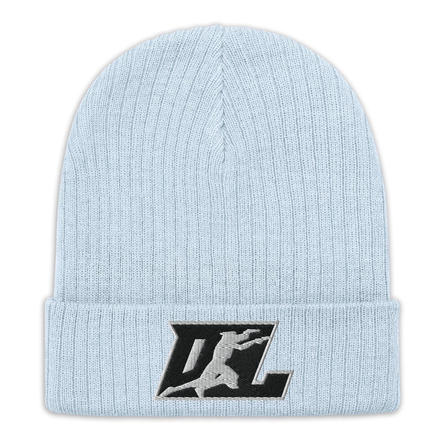 Ribbed Knit Beanie Black with White Outline DL Logo