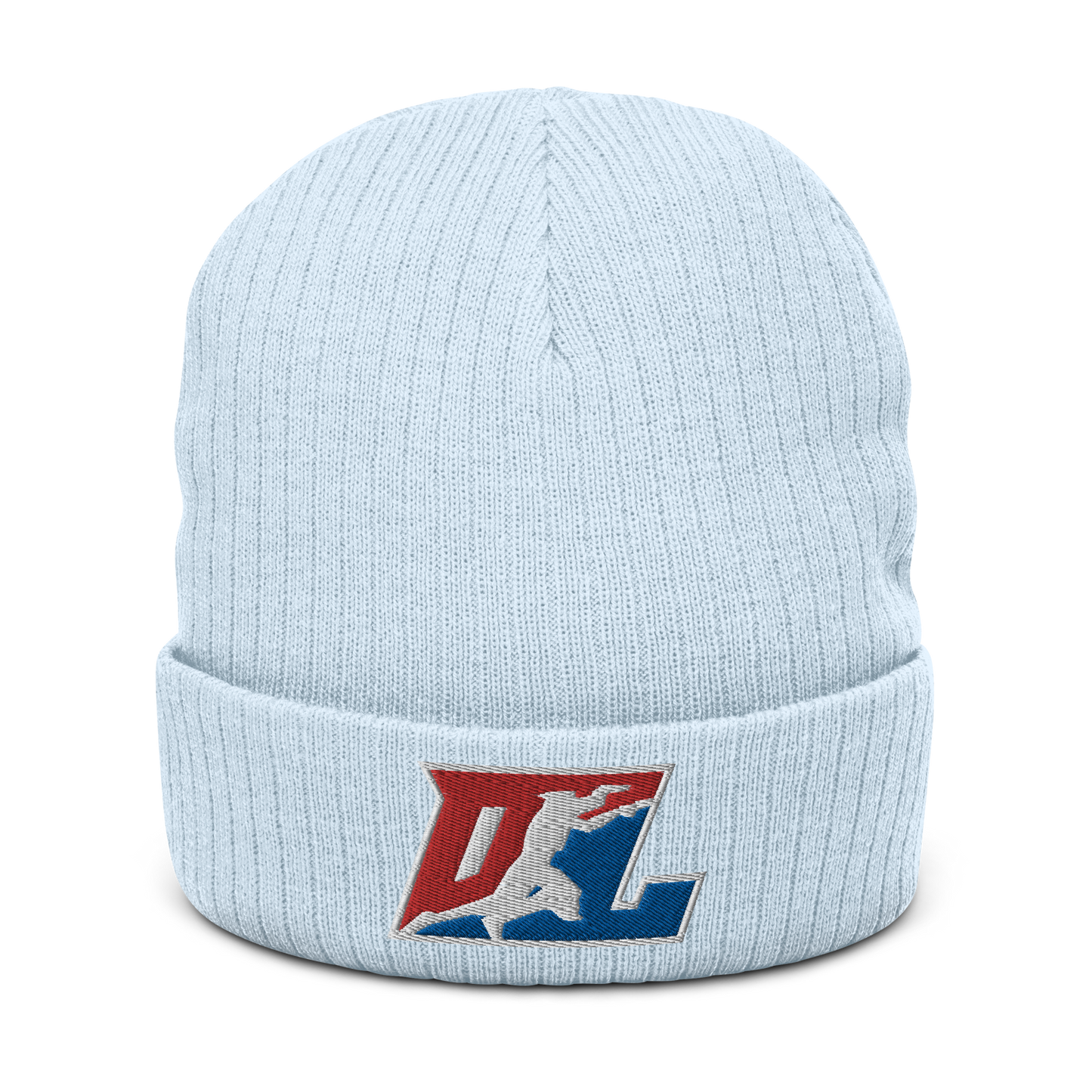 Ribbed Knit Beanie Color with White Outline DL Logo