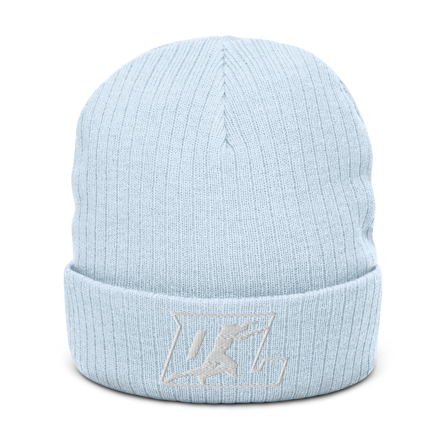 Ribbed Knit Beanie White Outline DL Logo