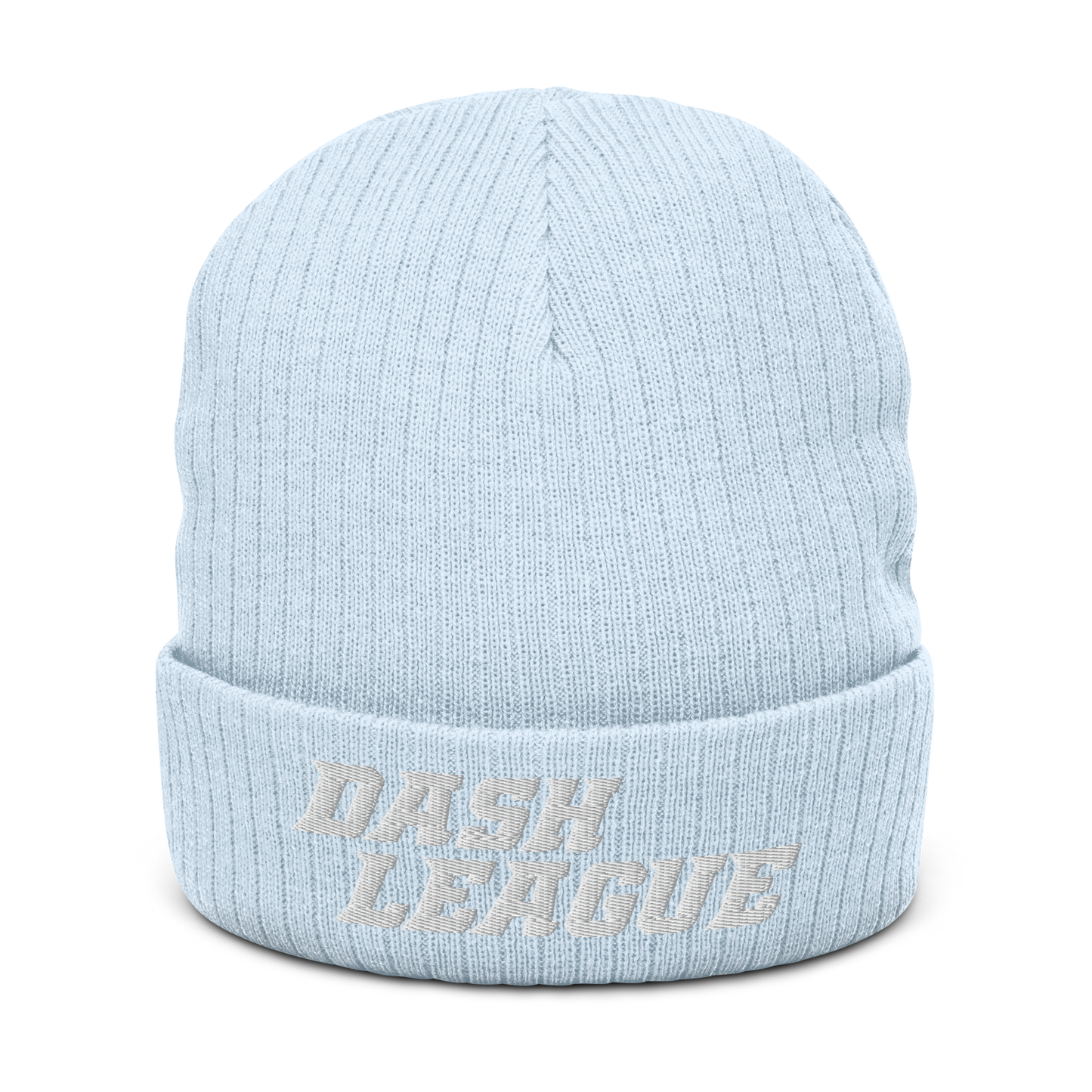 Ribbed Knit Beanie White Text DL Logo