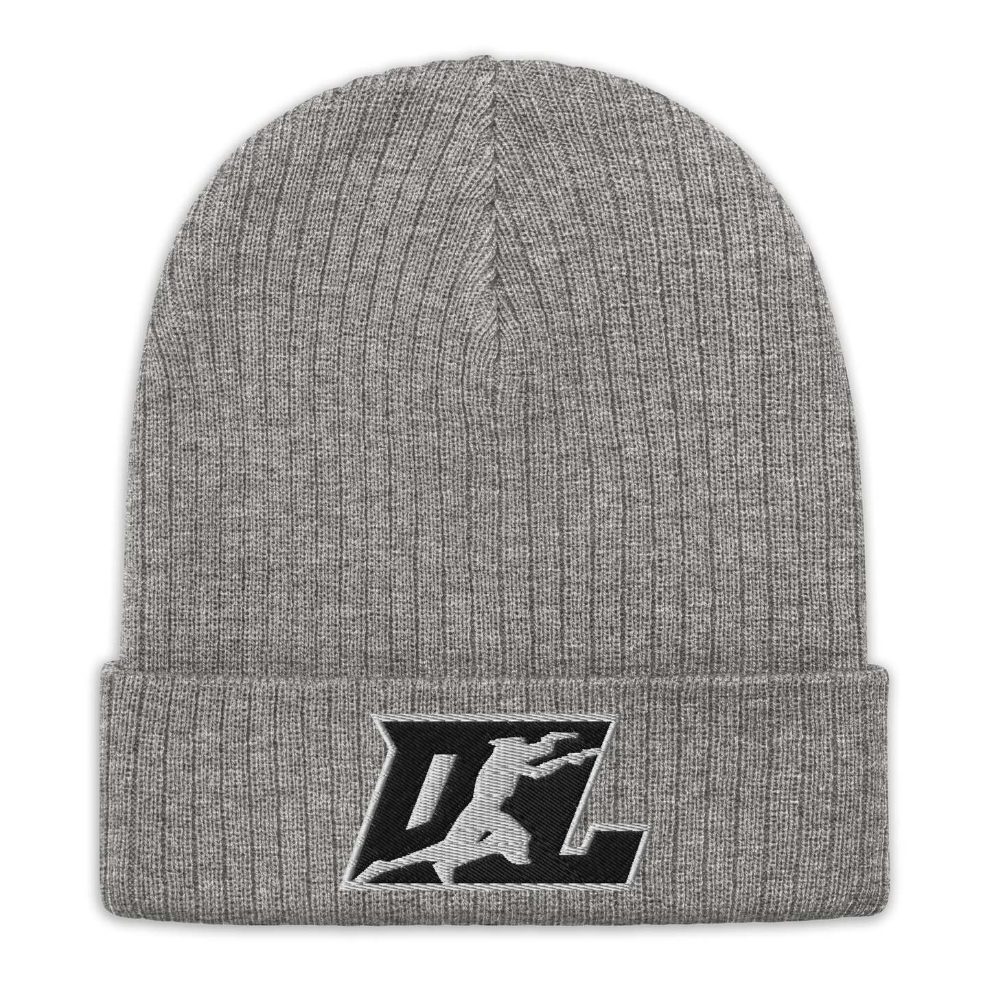 Ribbed Knit Beanie Black with White Outline DL Logo