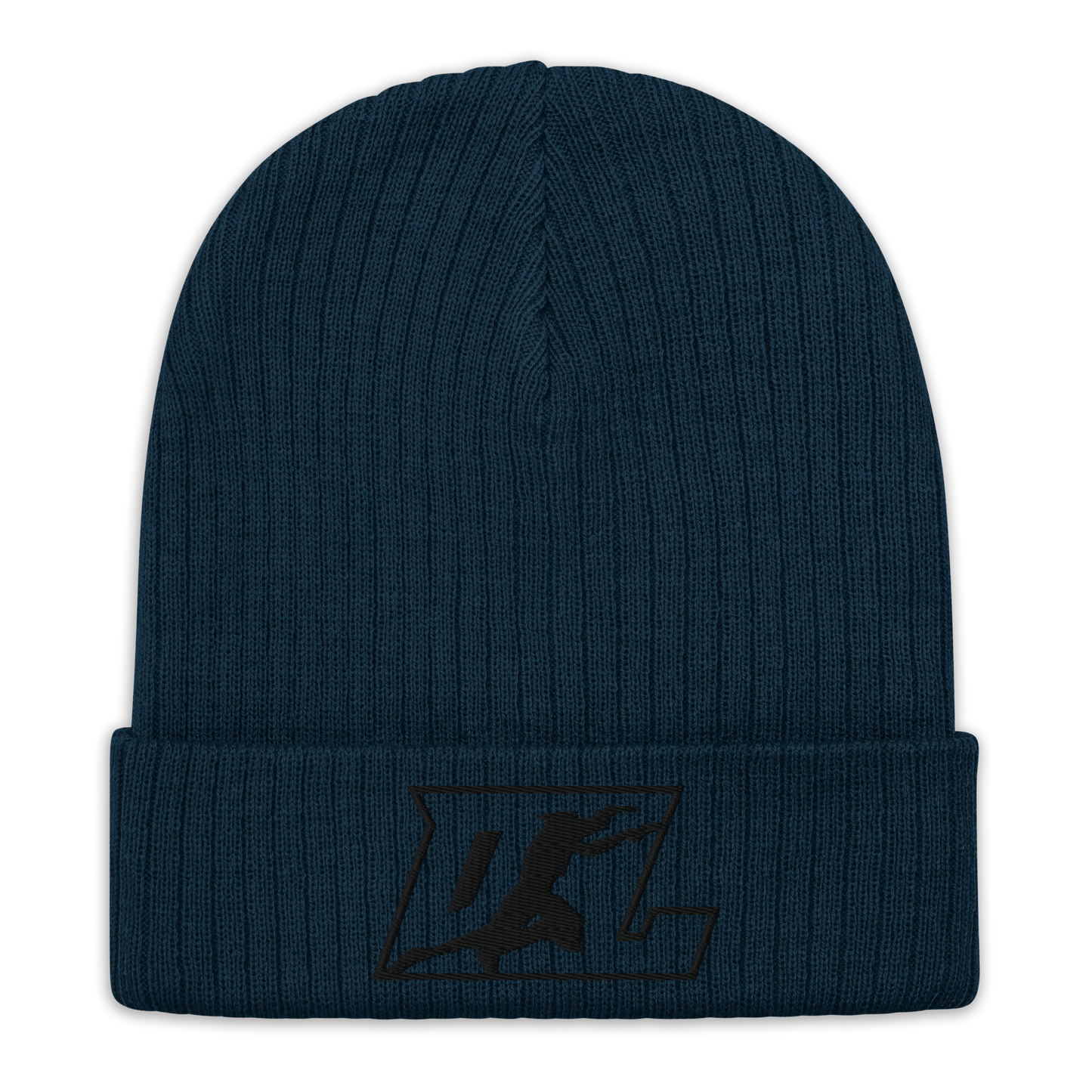 Ribbed Knit Beanie Black Outline DL Logo