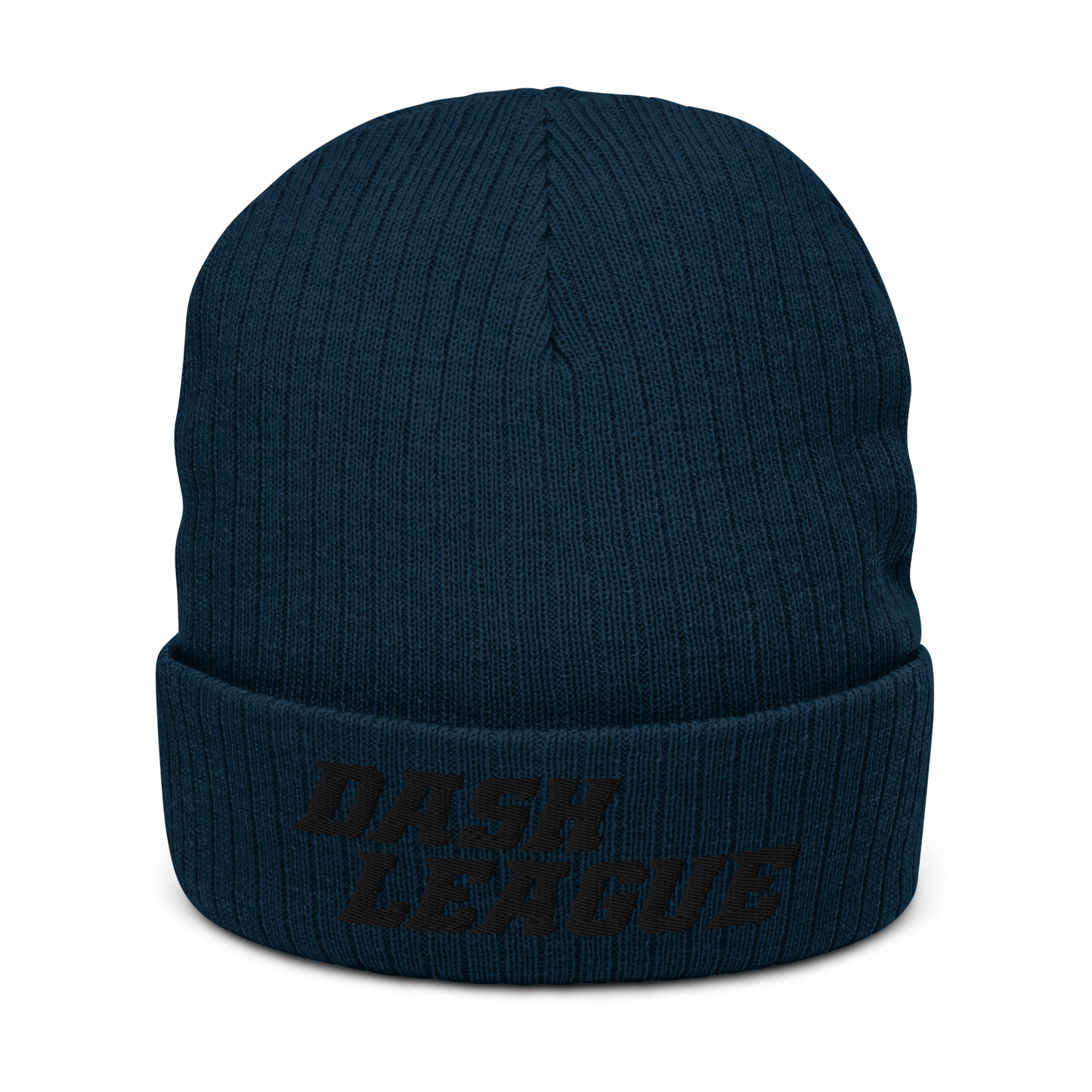 Ribbed Knit Beanie Black Text DL Logo