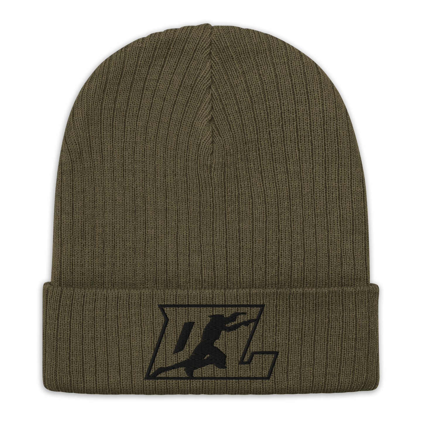 Ribbed Knit Beanie Black Outline DL Logo