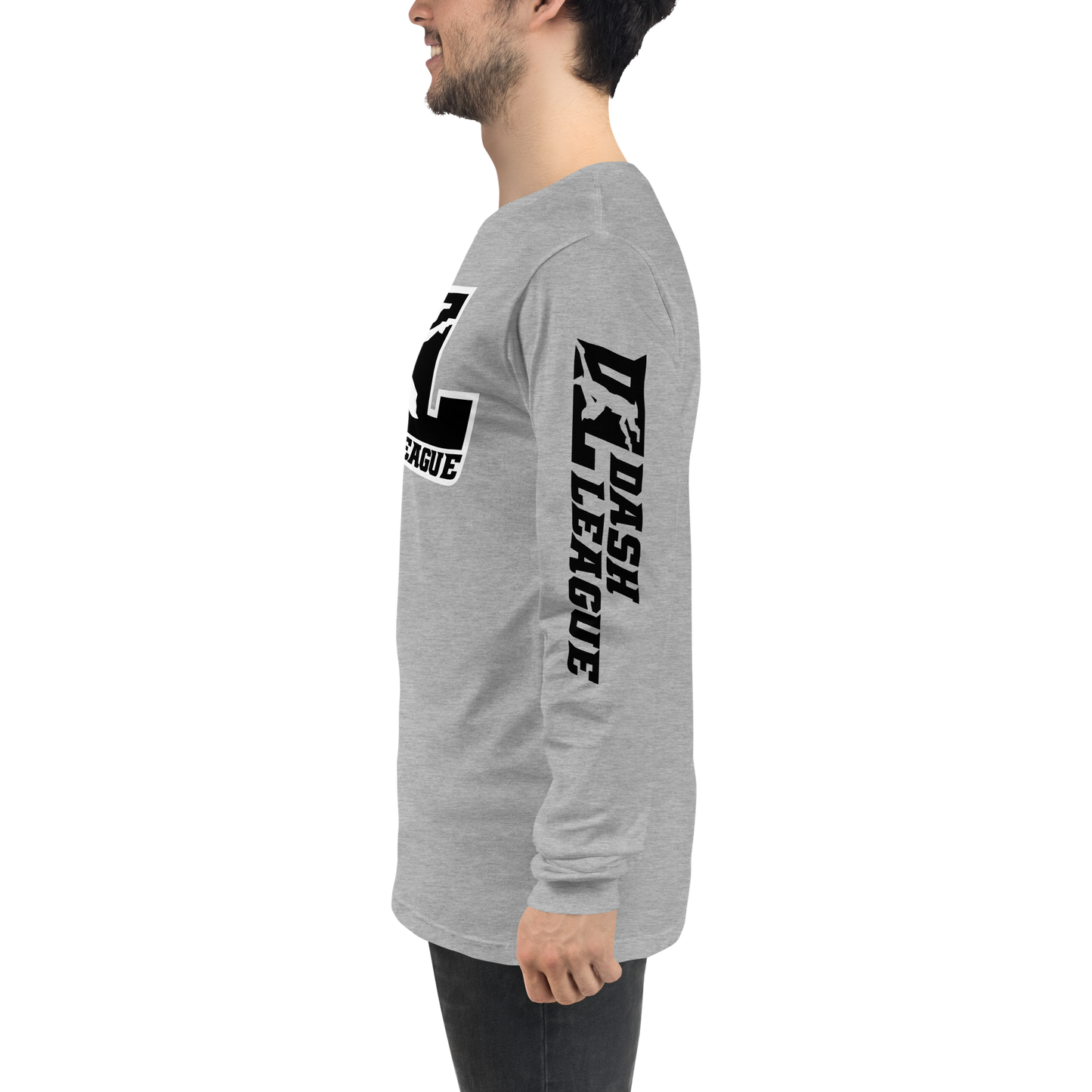 Long Sleeve Shirt Black with White Outline DL Logo (Front+Sleeves)