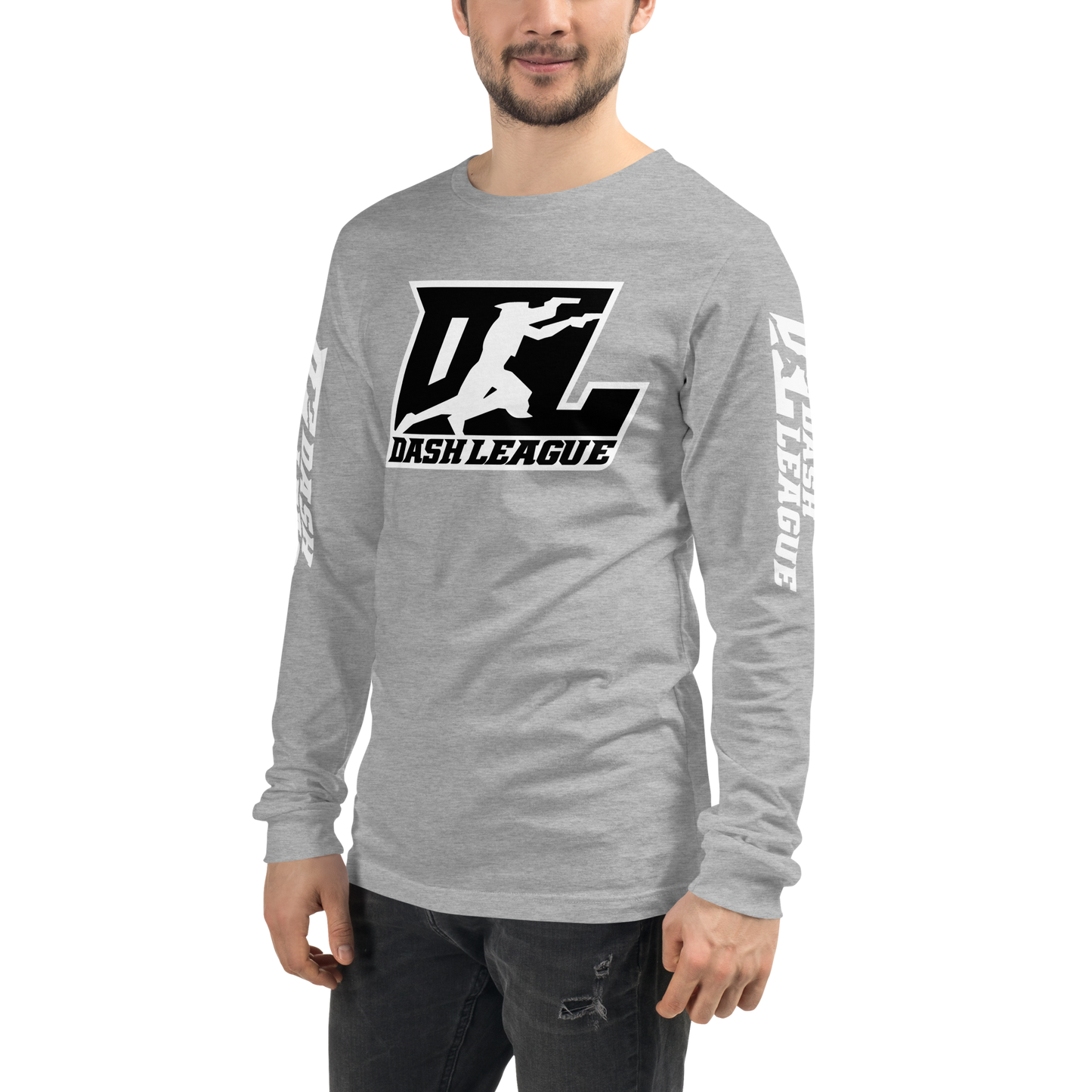 Long Sleeve Shirt White with Black Outline DL Logo (Front+Sleeves)