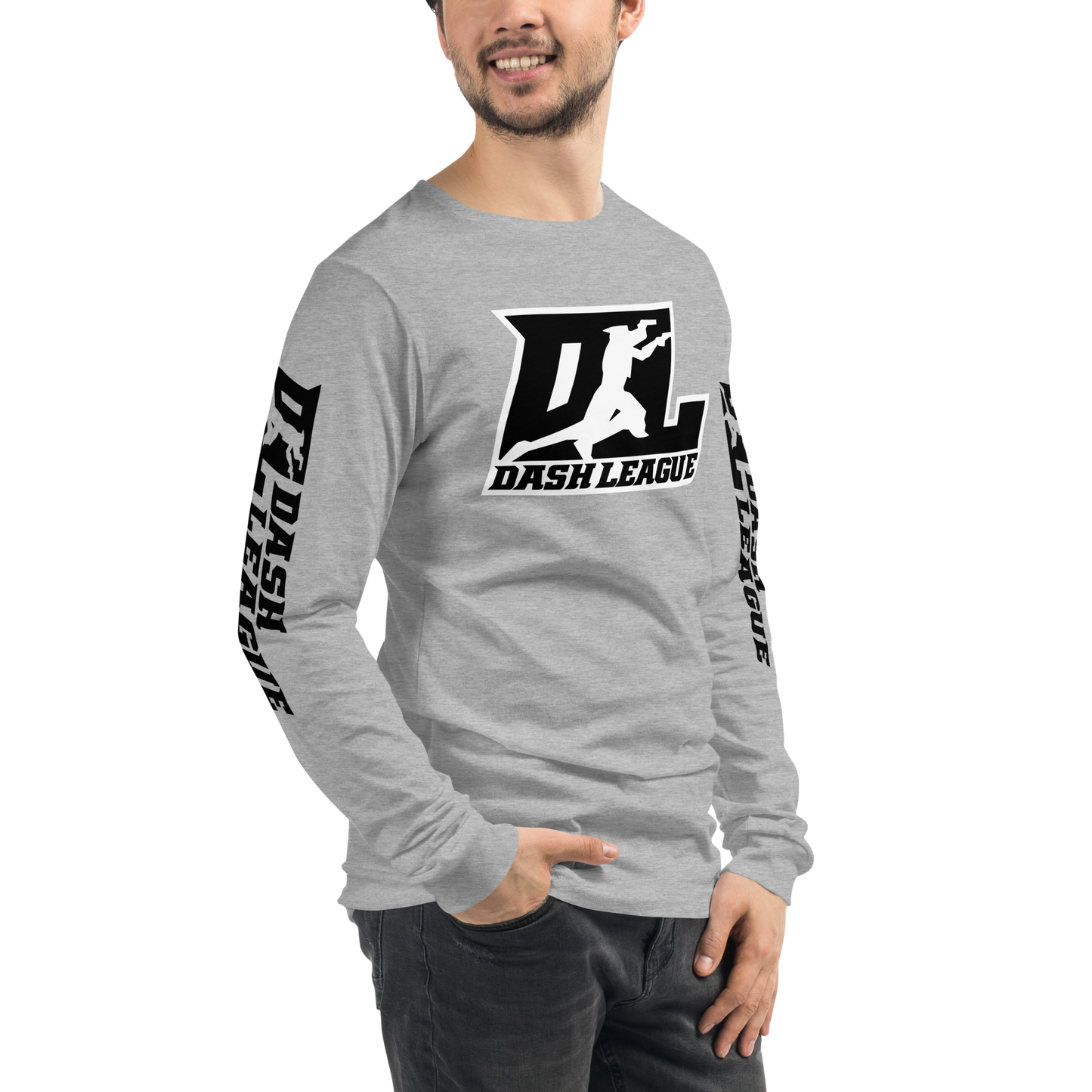 Long Sleeve Shirt Black with White Outline DL Logo (Front+Sleeves)