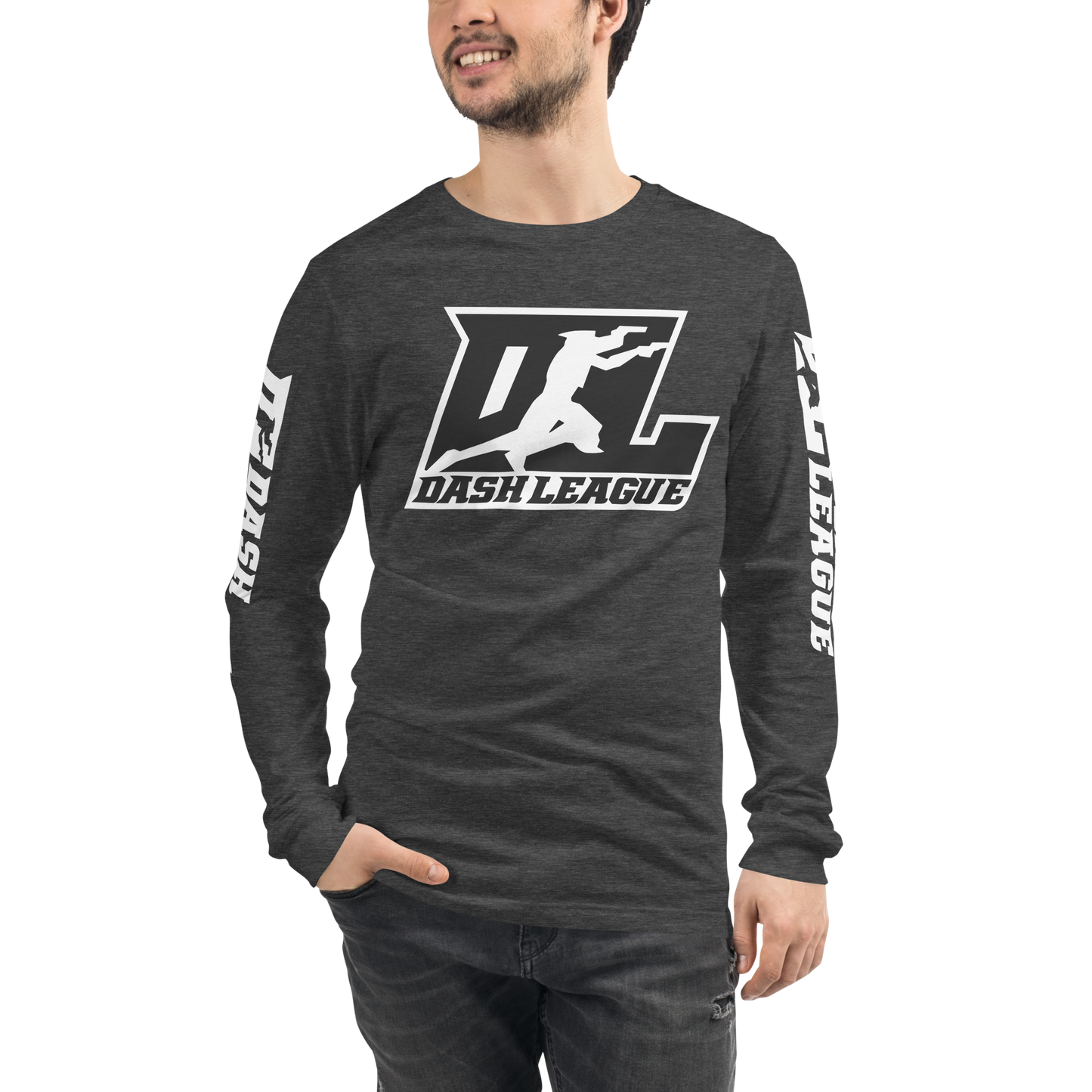 Long Sleeve Shirt White with Black Outline DL Logo (Front+Sleeves)