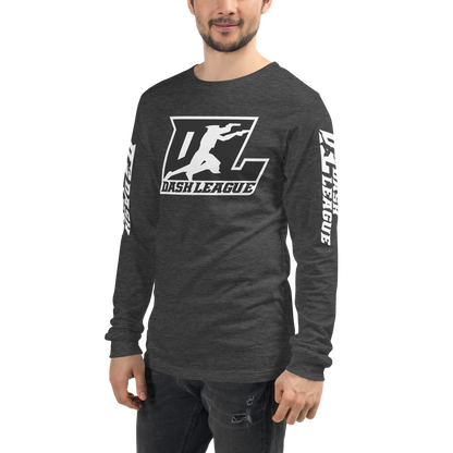 Long Sleeve Shirt White with Black Outline DL Logo (Front+Sleeves)