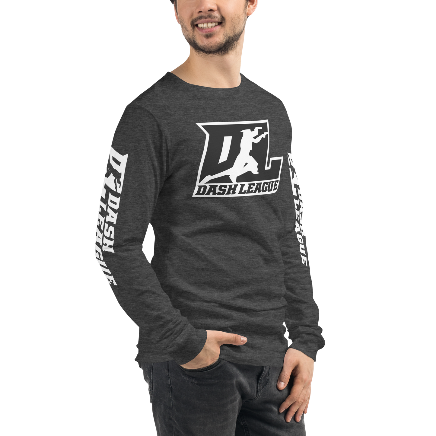 Long Sleeve Shirt White with Black Outline DL Logo (Front+Sleeves)