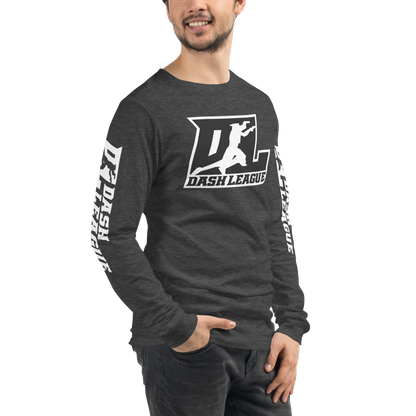 Long Sleeve Shirt White with Black Outline DL Logo (Front+Sleeves)