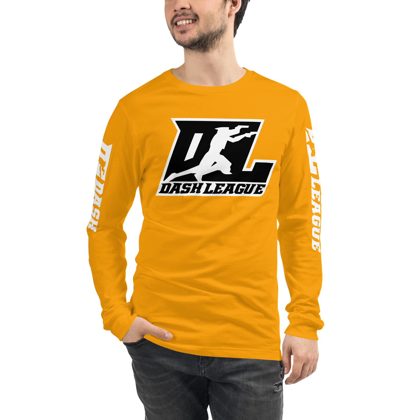 Long Sleeve Shirt White with Black Outline DL Logo (Front+Sleeves)