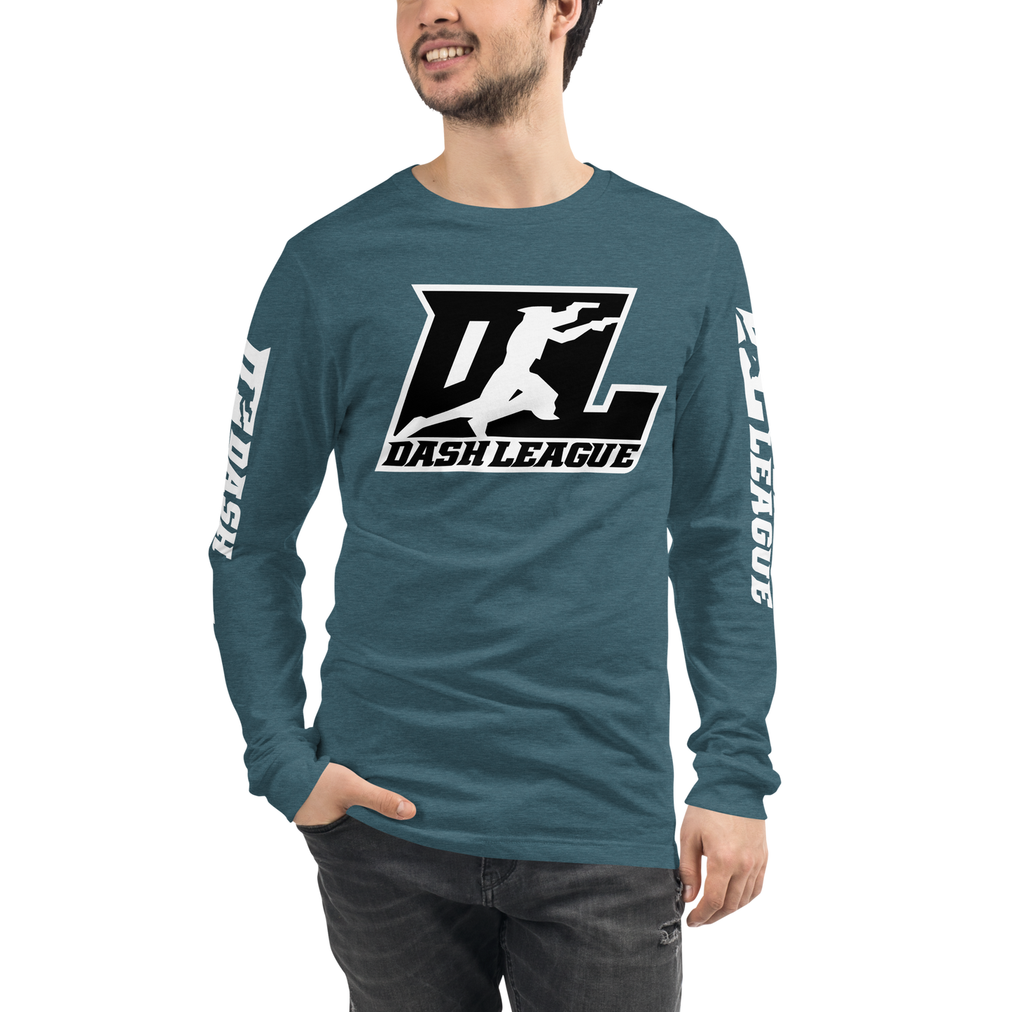 Long Sleeve Shirt White with Black Outline DL Logo (Front+Sleeves)