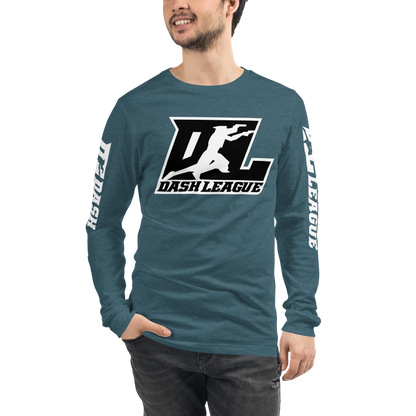 Long Sleeve Shirt White with Black Outline DL Logo (Front+Sleeves)