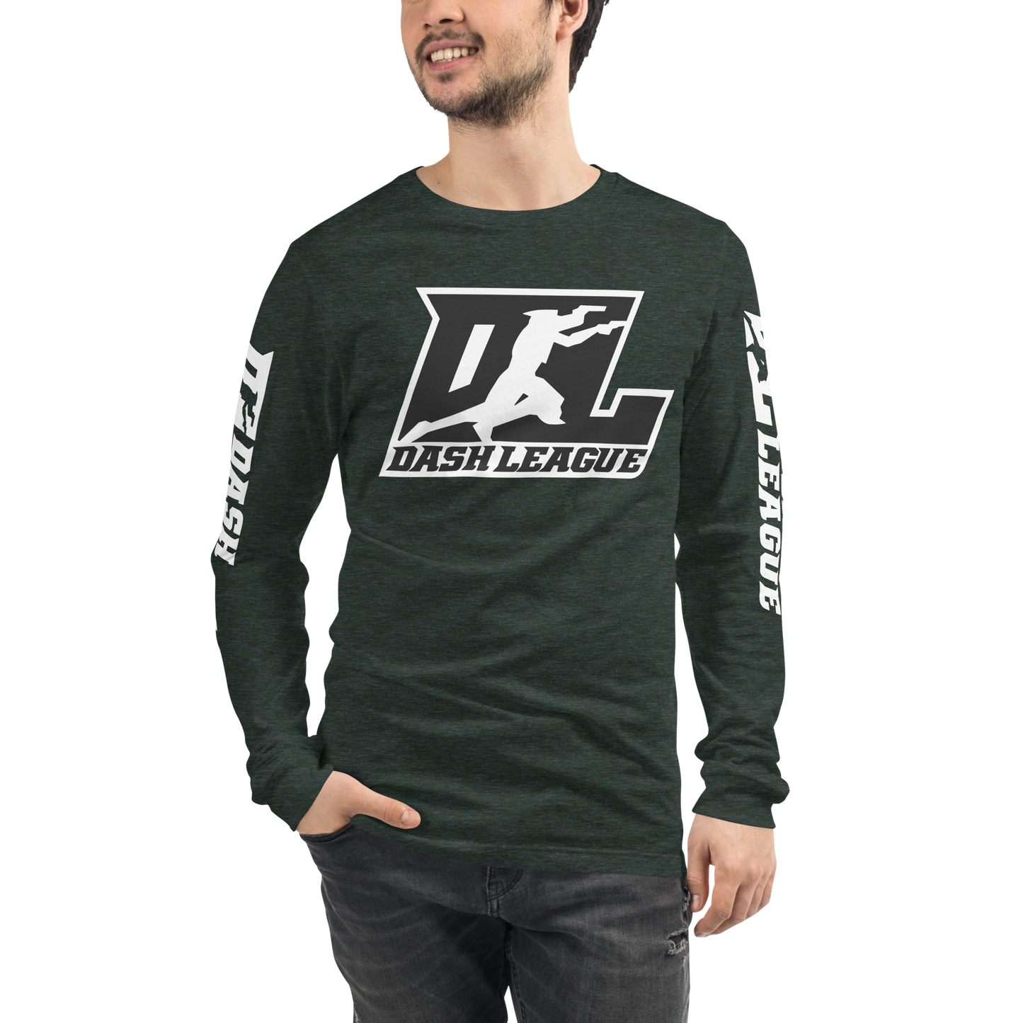 Long Sleeve Shirt White with Black Outline DL Logo (Front+Sleeves)