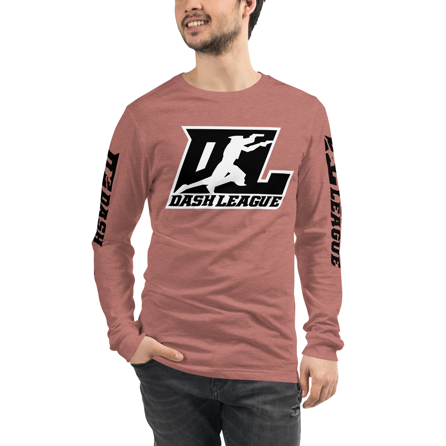 Long Sleeve Shirt Black with White Outline DL Logo (Front+Sleeves)