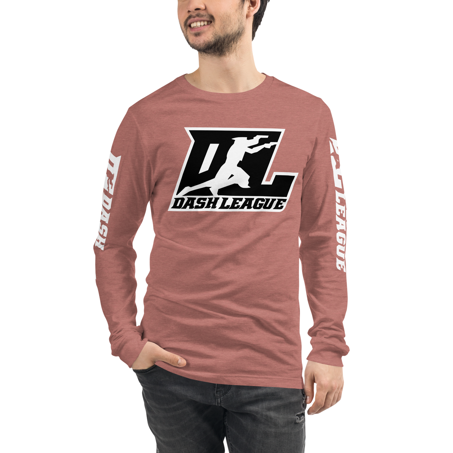 Long Sleeve Shirt White with Black Outline DL Logo (Front+Sleeves)