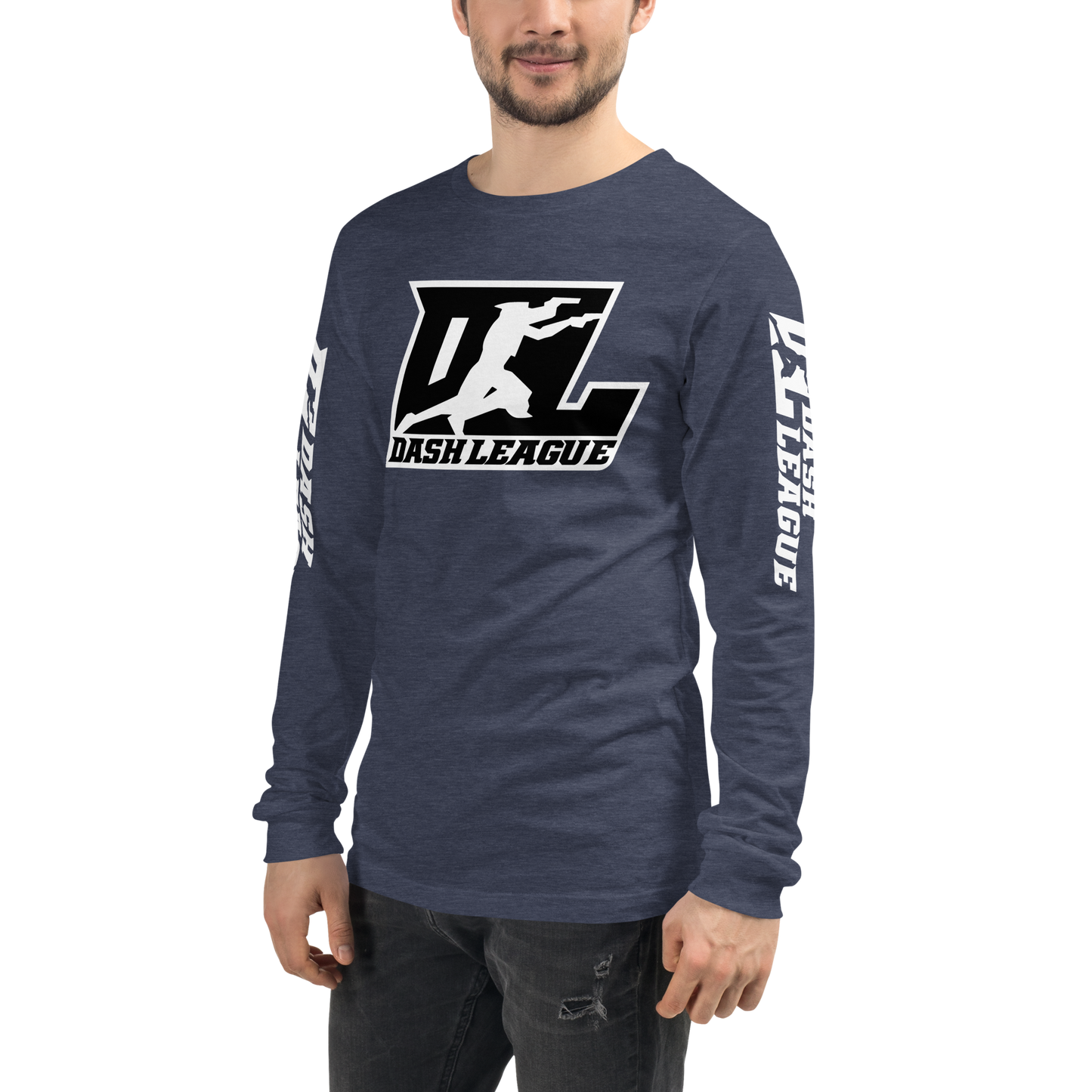 Long Sleeve Shirt White with Black Outline DL Logo (Front+Sleeves)