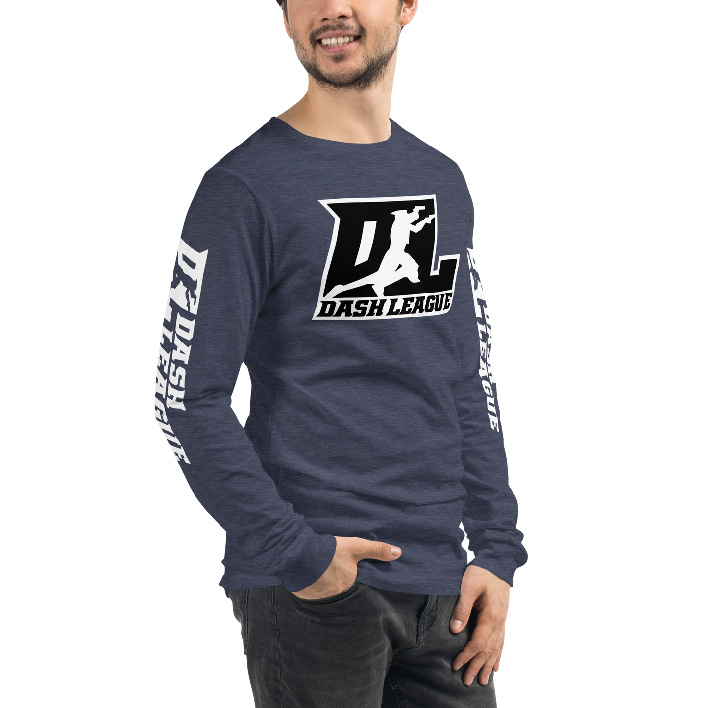 Long Sleeve Shirt White with Black Outline DL Logo (Front+Sleeves)