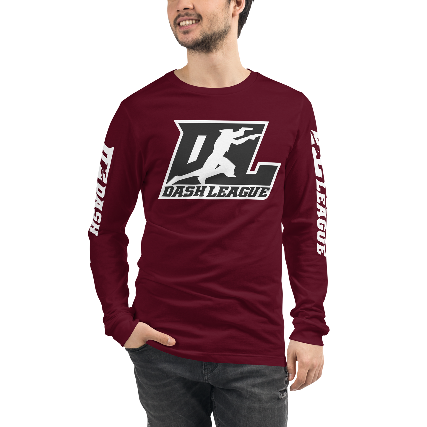 Long Sleeve Shirt White with Black Outline DL Logo (Front+Sleeves)