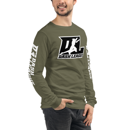 Long Sleeve Shirt White with Black Outline DL Logo (Front+Sleeves)