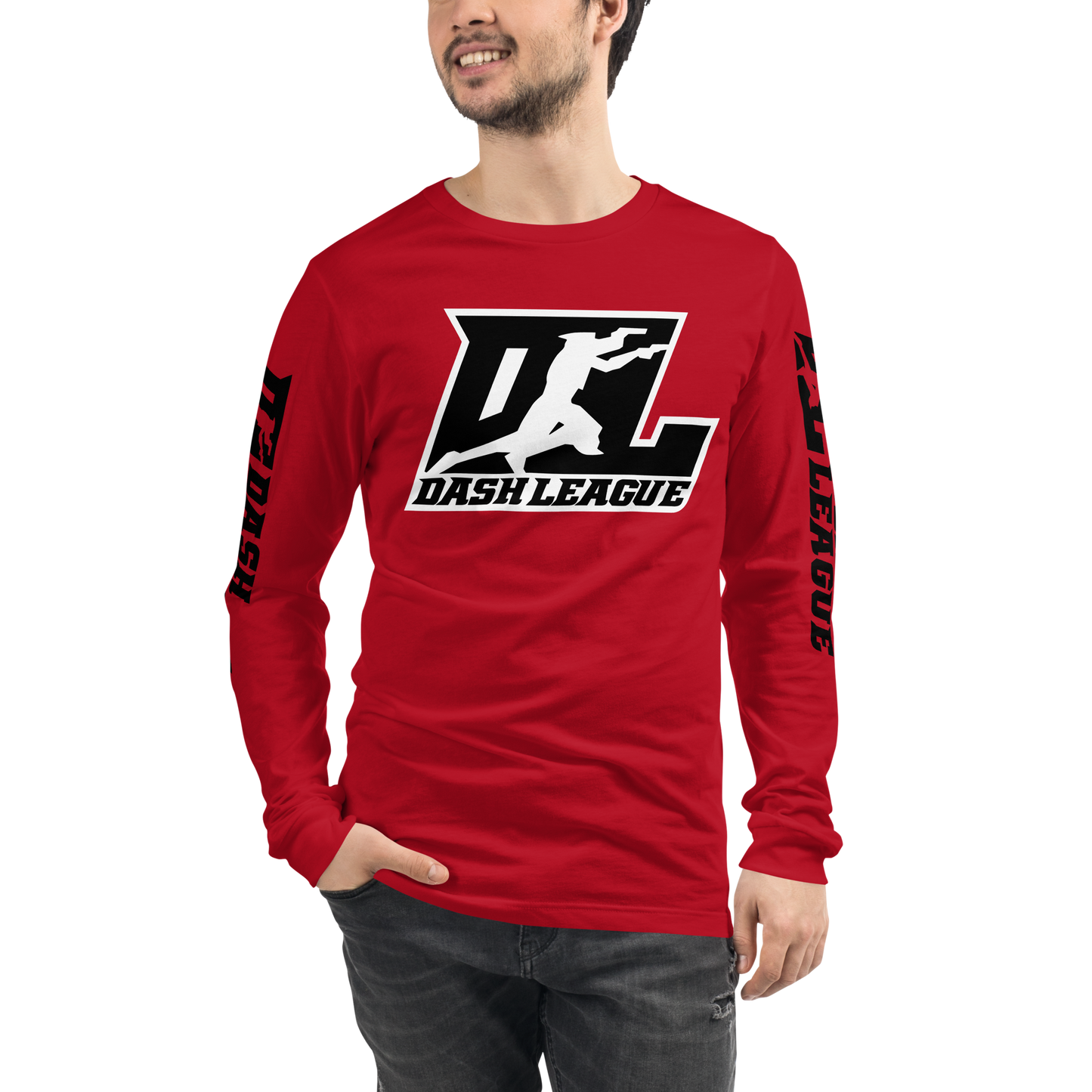 Long Sleeve Shirt Black with White Outline DL Logo (Front+Sleeves)