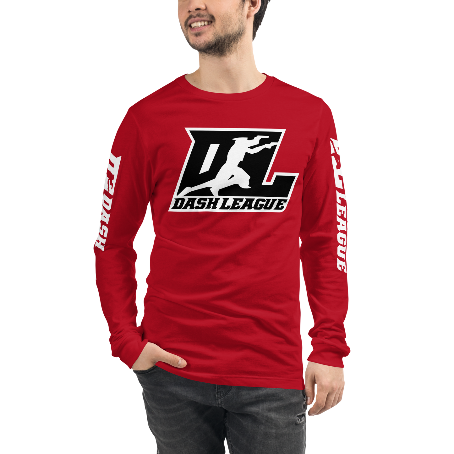 Long Sleeve Shirt White with Black Outline DL Logo (Front+Sleeves)