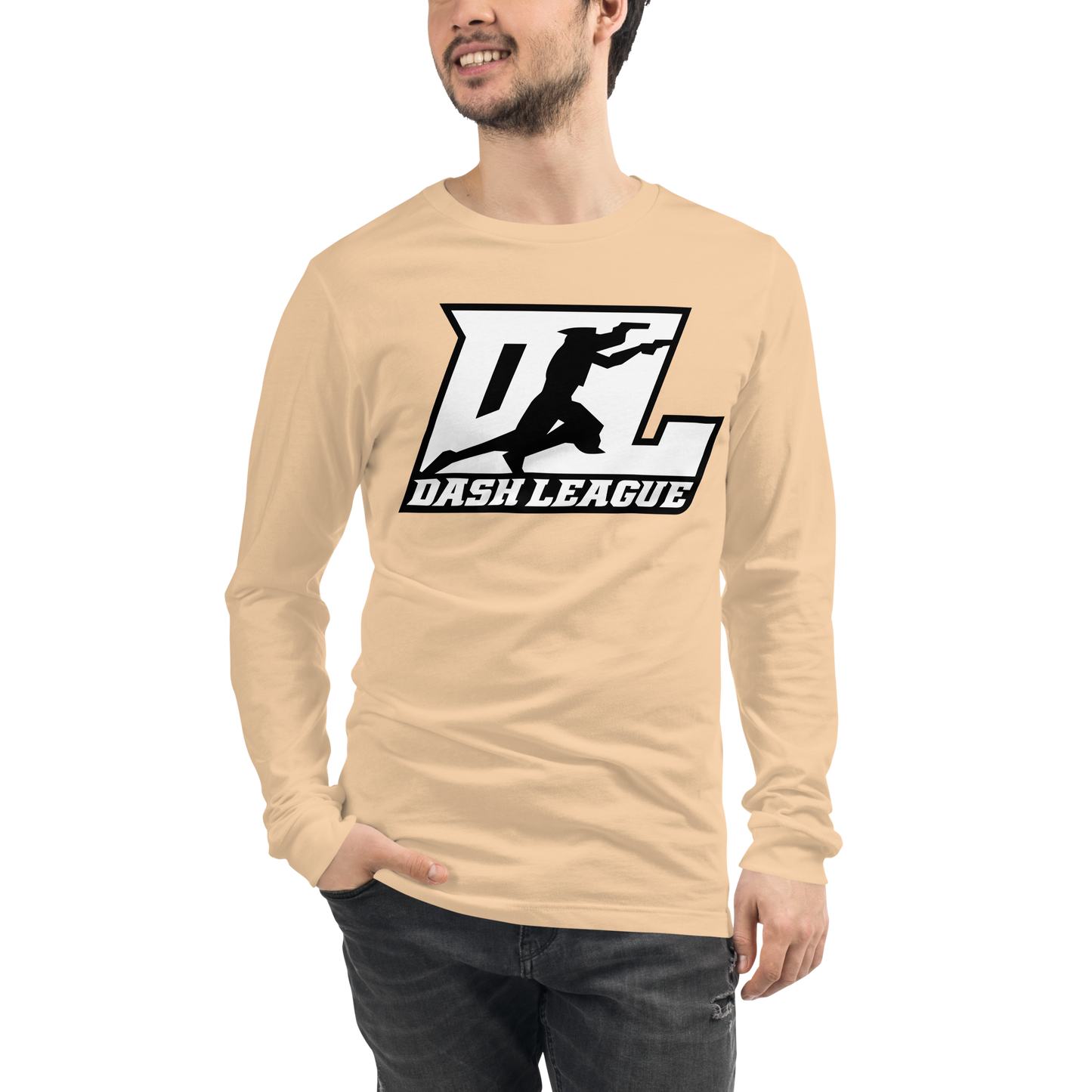 Long Sleeve Shirt White with Black Outline DL Logo (Front+Back)