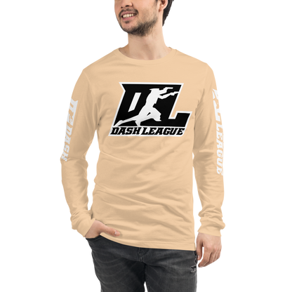 Long Sleeve Shirt White with Black Outline DL Logo (Front+Sleeves)