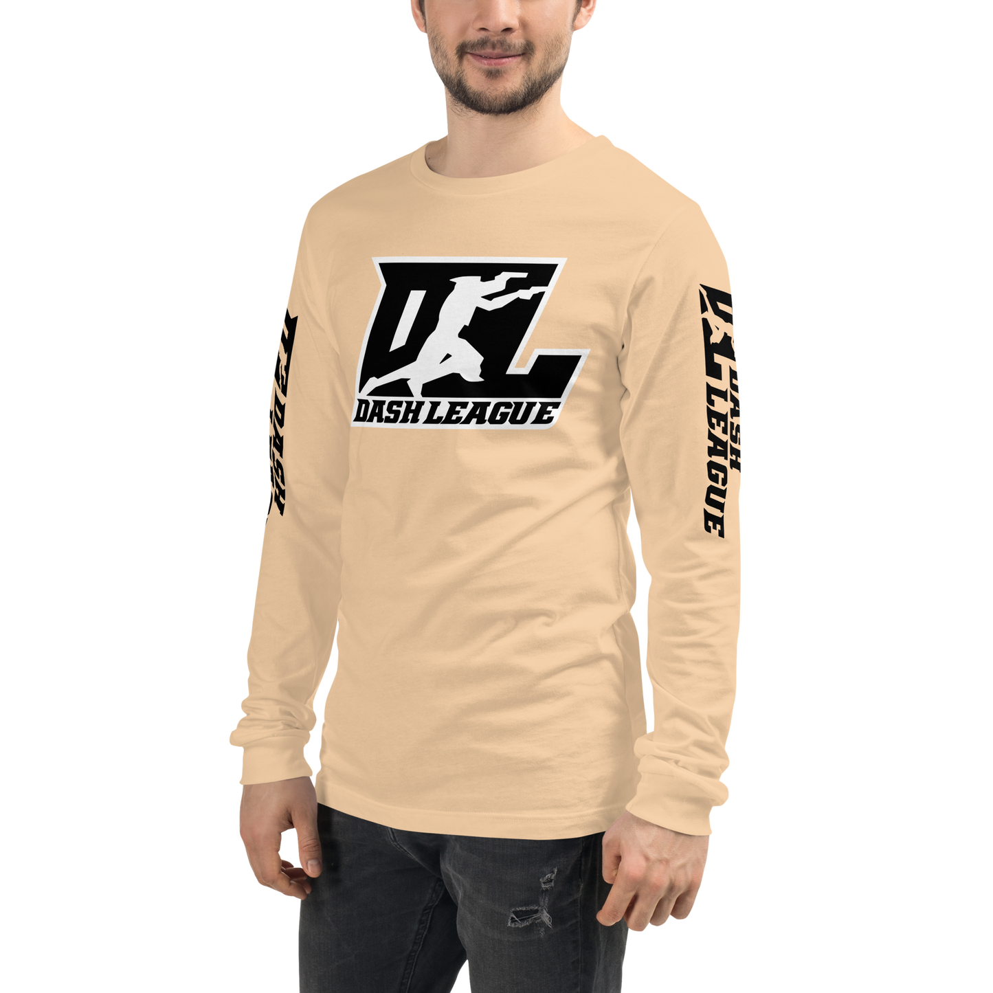 Long Sleeve Shirt Black with White Outline DL Logo (Front+Sleeves)