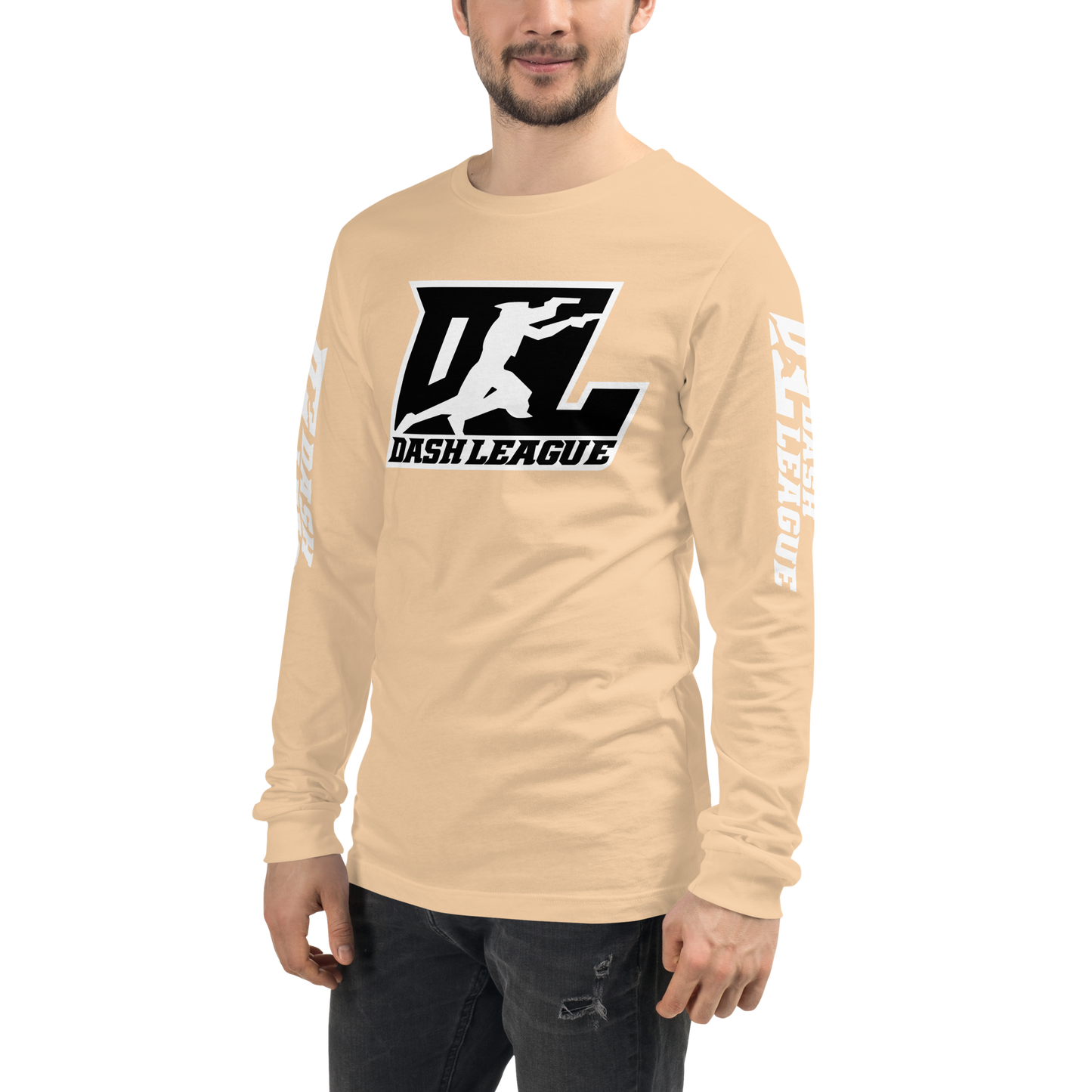 Long Sleeve Shirt White with Black Outline DL Logo (Front+Sleeves)