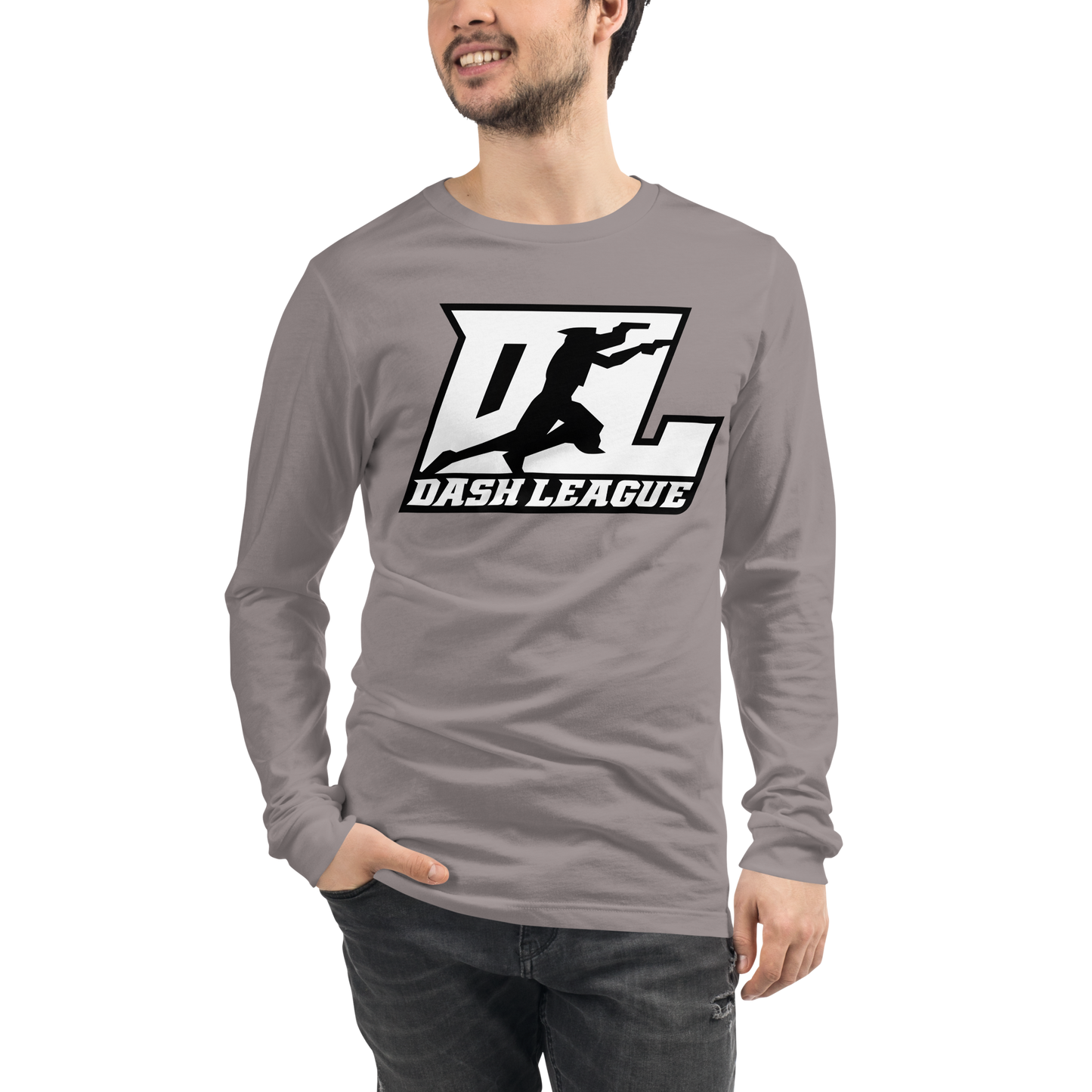 Long Sleeve Shirt White with Black Outline DL Logo (Front+Back)