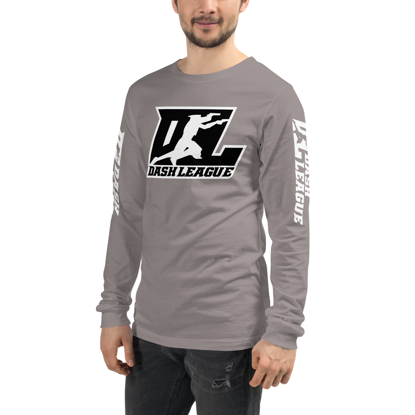 Long Sleeve Shirt White with Black Outline DL Logo (Front+Sleeves)