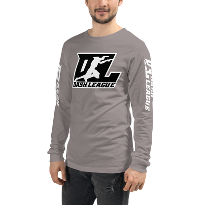 Long Sleeve Shirt White with Black Outline DL Logo (Front+Sleeves)