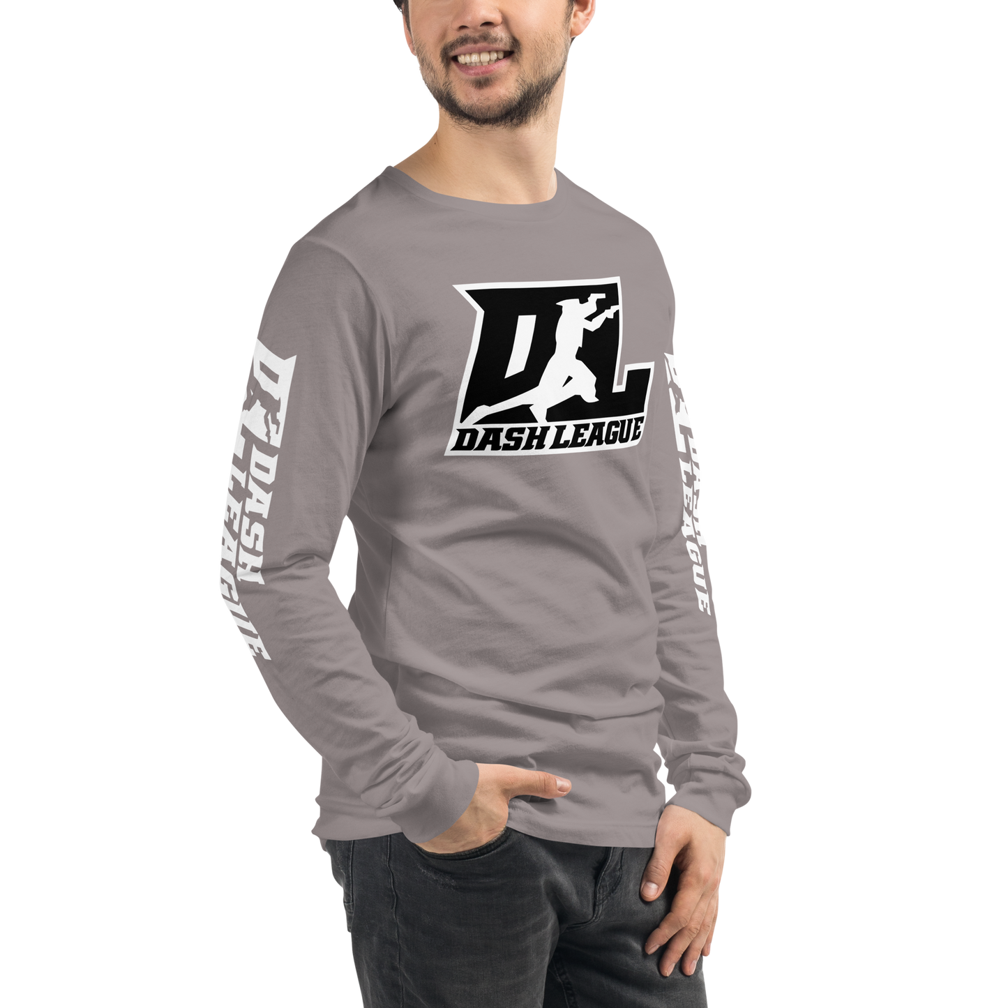 Long Sleeve Shirt White with Black Outline DL Logo (Front+Sleeves)