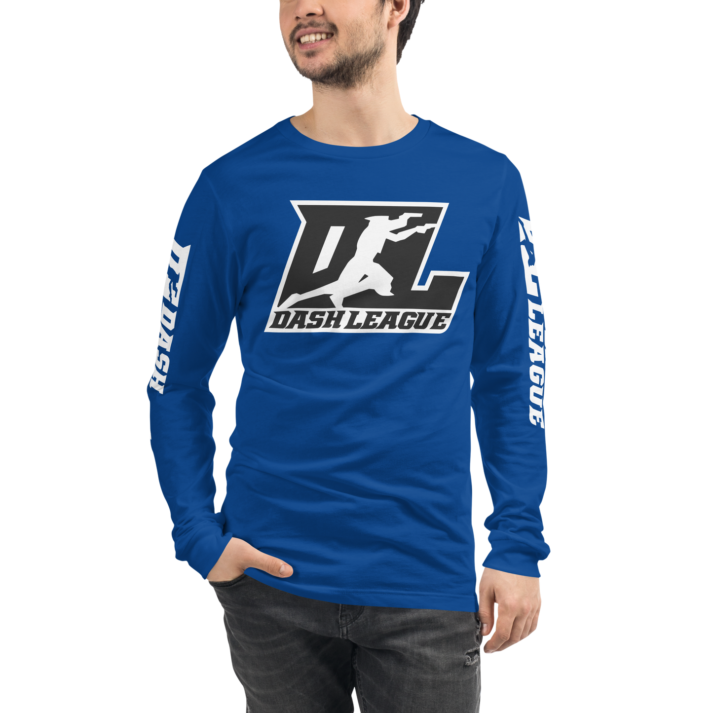 Long Sleeve Shirt White with Black Outline DL Logo (Front+Sleeves)